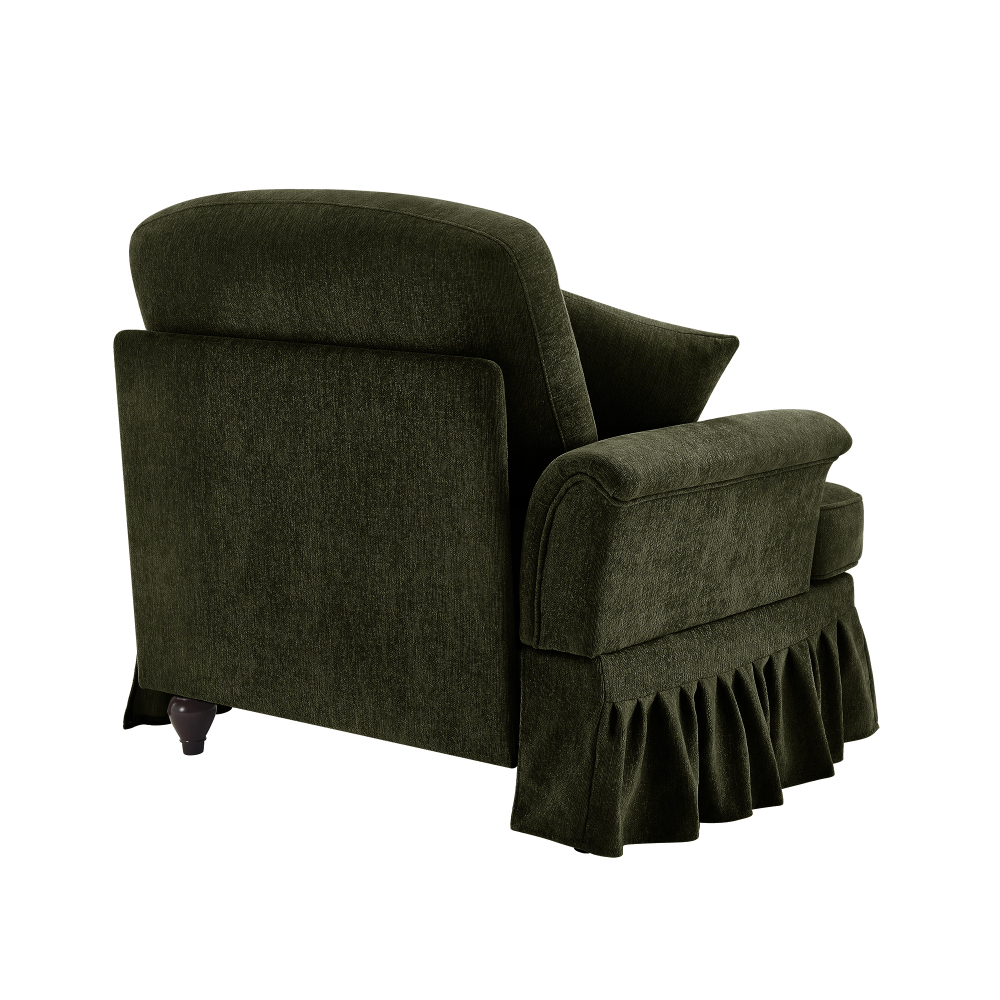 Green Chenille Modular Chaise Lounge with Detachable Ruffled Skirt & Throw Pillow - Elegant Convertible Armchair for Living Room