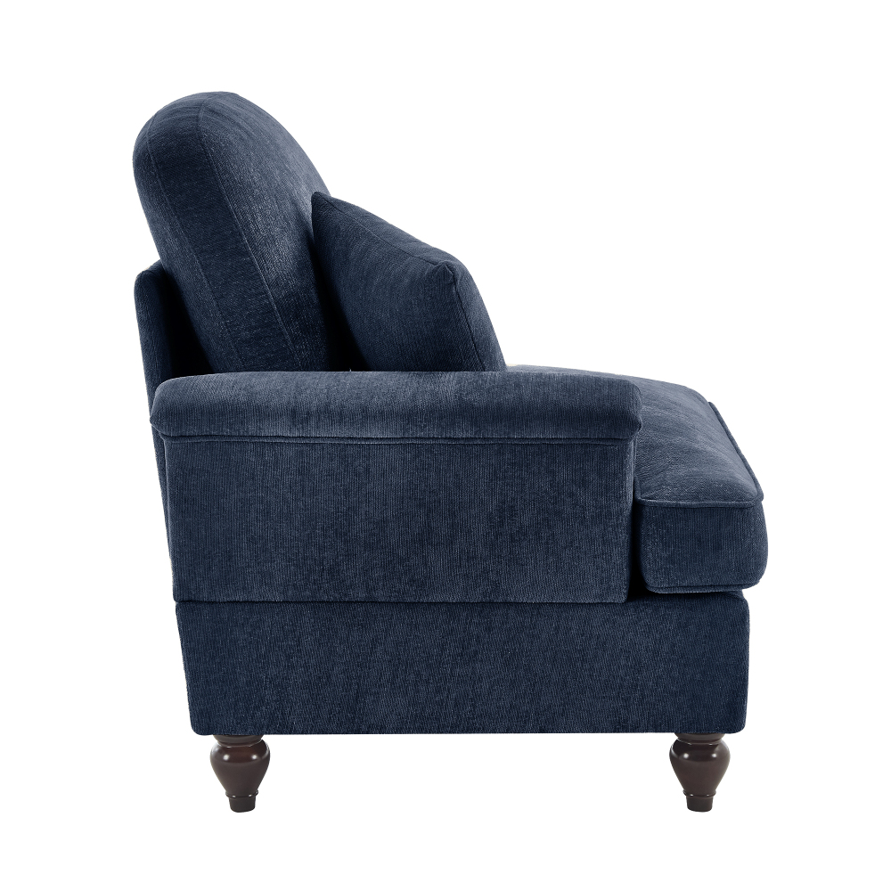Velvet Chenille Slipcover Armchair with Detachable Skirt & Lumbar Pillow - Blue