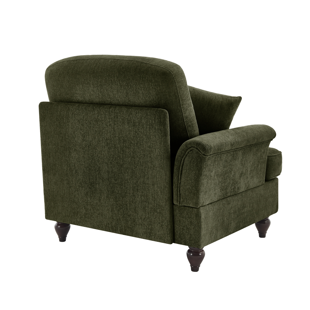 Green Chenille Modular Chaise Lounge with Detachable Ruffled Skirt & Throw Pillow - Elegant Convertible Armchair for Living Room