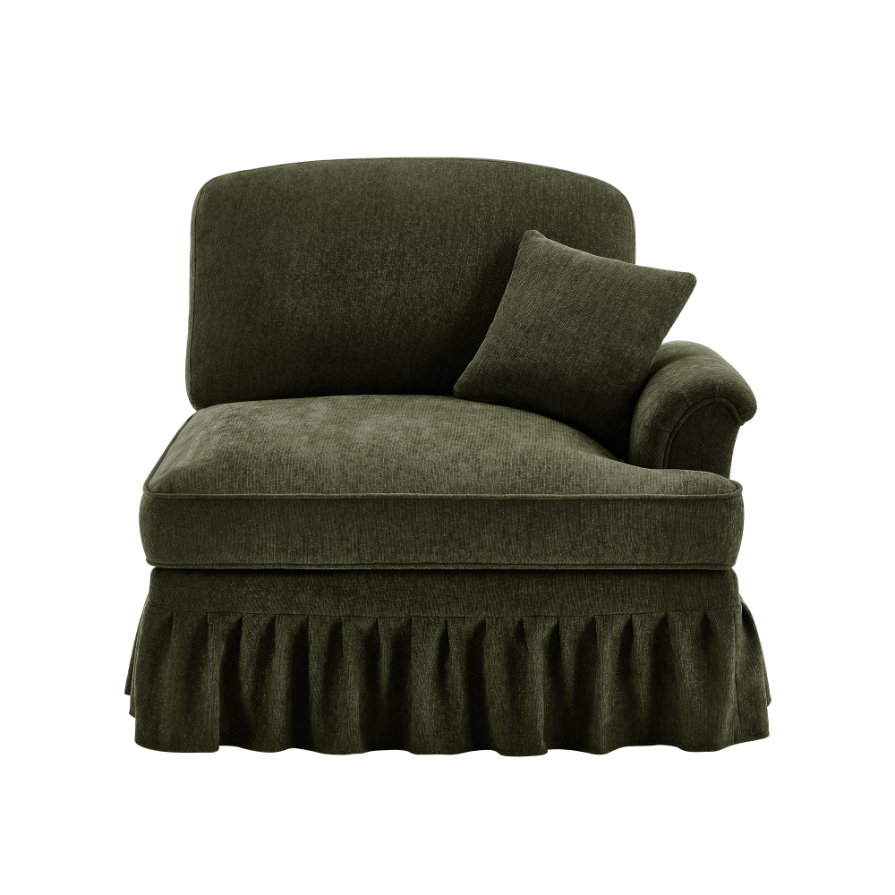 Green Chenille Modular Chaise Lounge Sofa with Detachable Ruffle Skirt & Throw Pillow