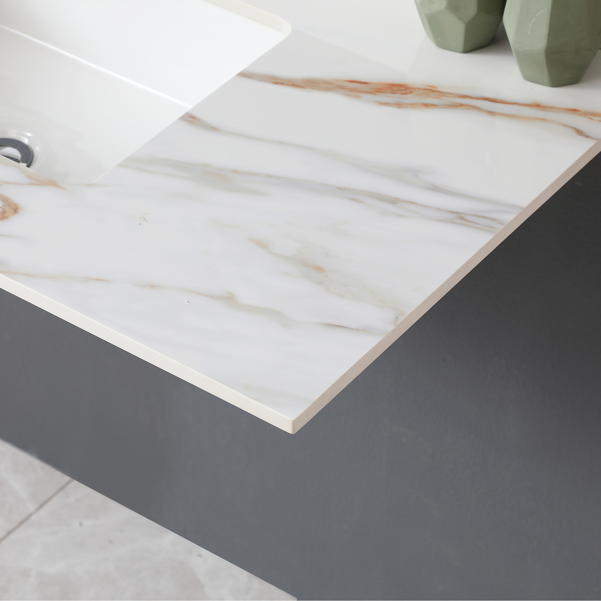 43 Inch Sintered Stone Vanity Top with Undermount Rectangular Sink, Carrara White Marble Bathroom Countertop with 4-Inch Backsplash & Pre-Drilled Faucet Holes