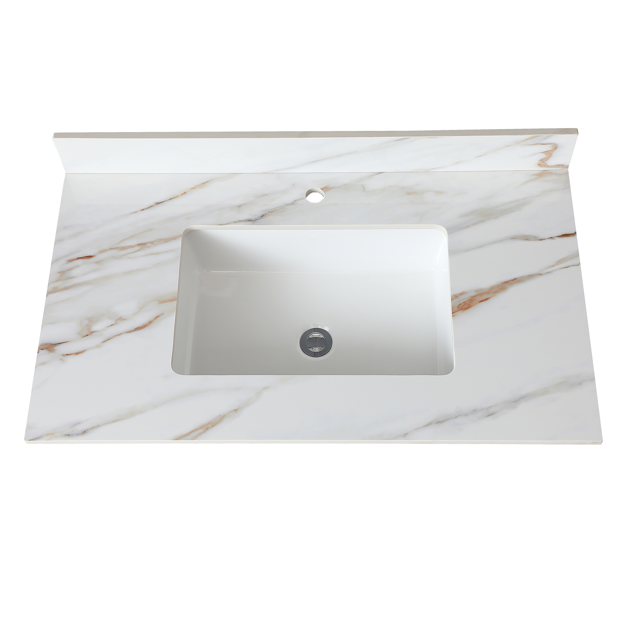 37" Sintered Stone Bathroom Vanity Top with Undermount Rectangular Sink - Carrara White Marble Countertop with 4" Backsplash