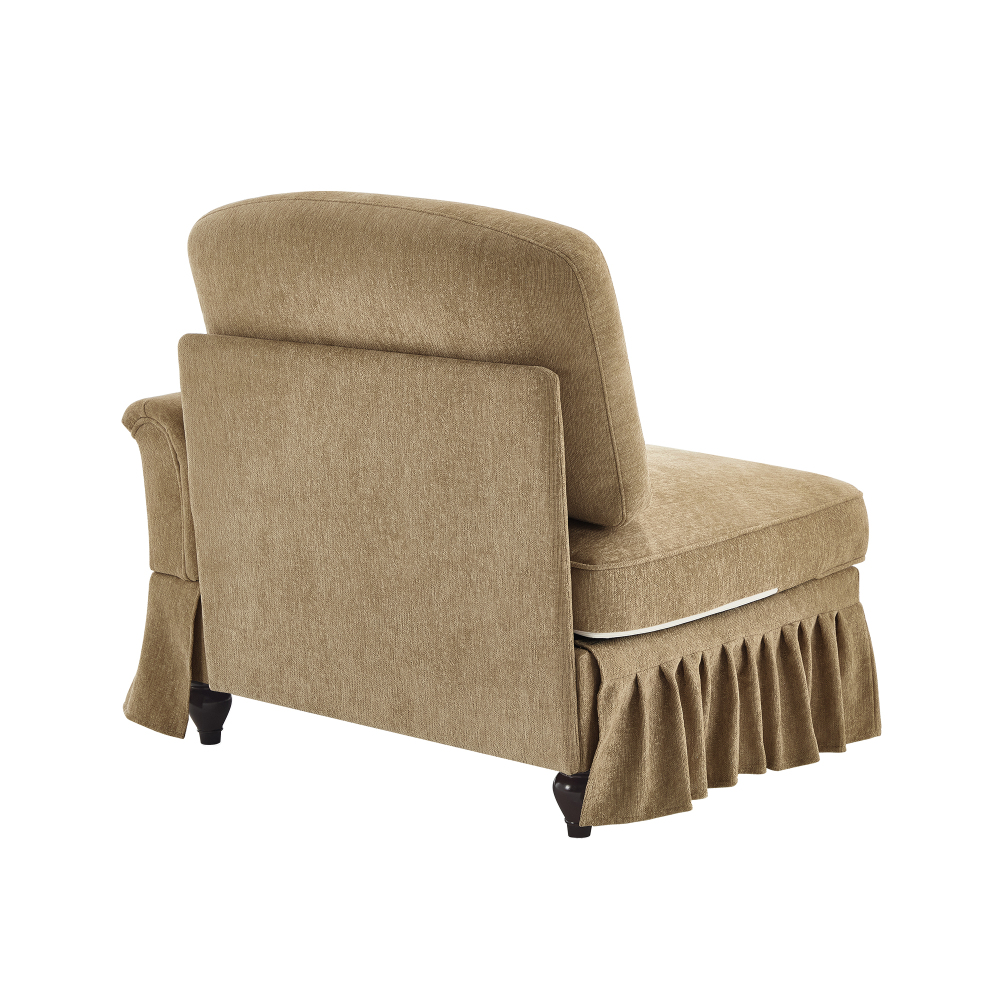 Elegant Light Coffee Chenille Armchair with Detachable Skirt & Spindle Legs - Transitional Style Living Room Accent Chair