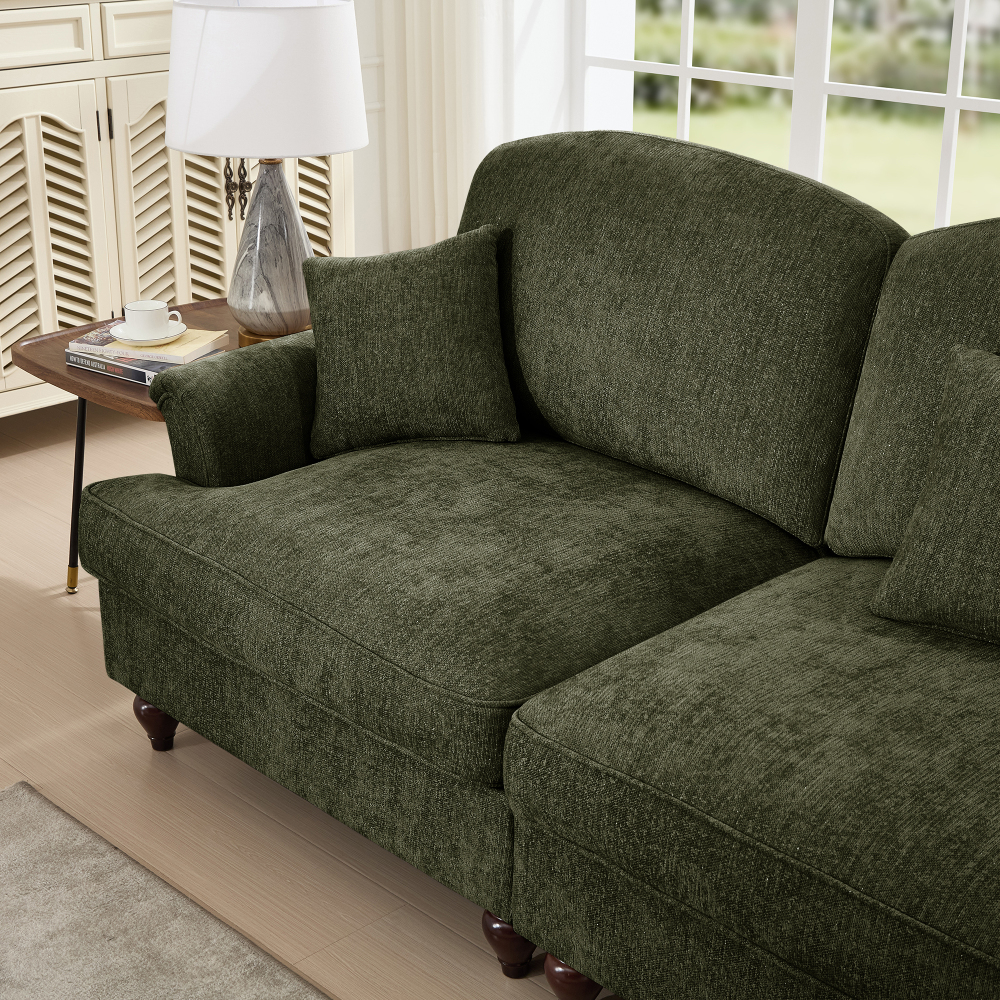 Classic Green Chenille U-Shaped Modular Sectional Sofa with Removable Ruffle Skirt & Flared Arms