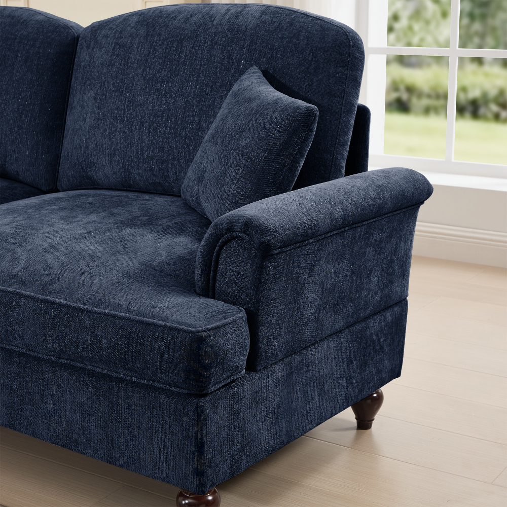 Classic Blue Chenille U-Shaped Modular Sectional Sofa with Removable Ruffled Skirt & Flared Arms