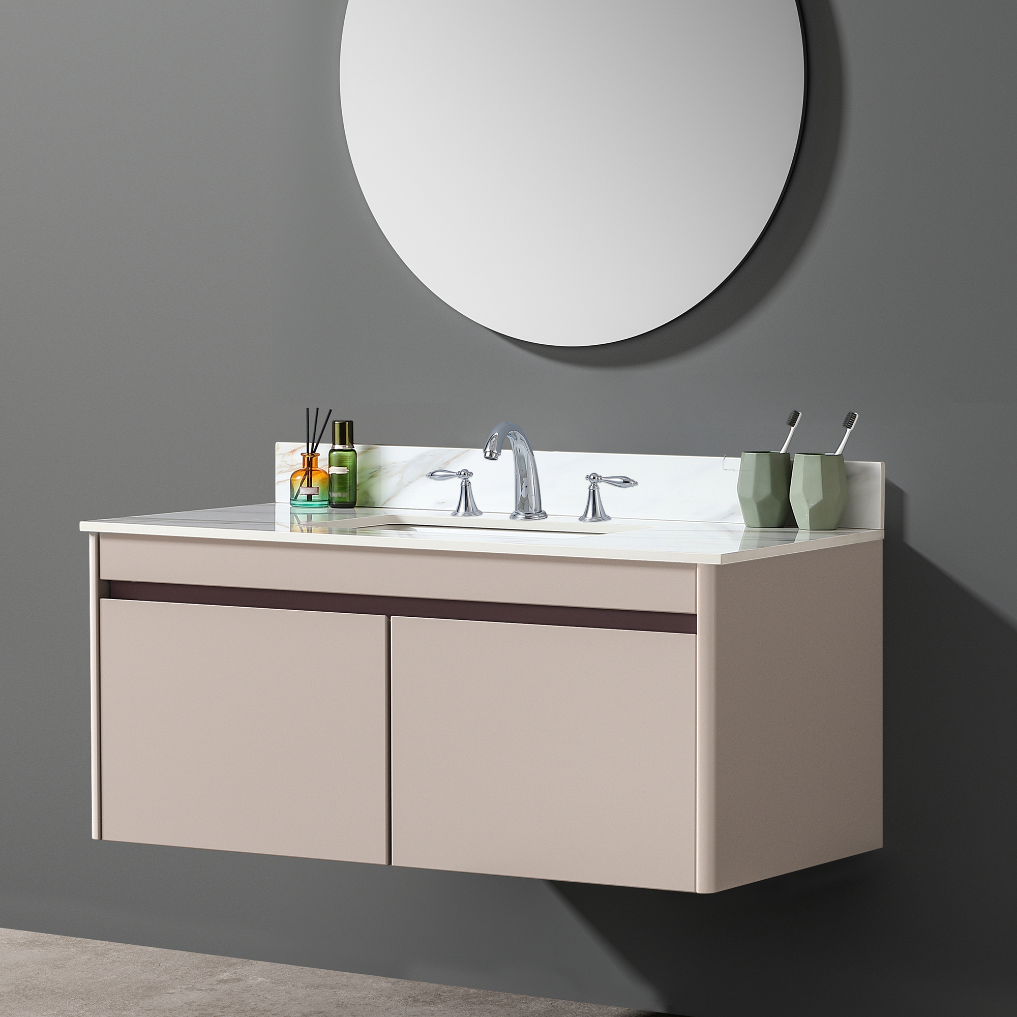 43 Inch Sintered Stone Vanity Top with Undermount Rectangular Sink, Carrara White Marble Bathroom Countertop with 4-Inch Backsplash & Pre-Drilled Faucet Holes