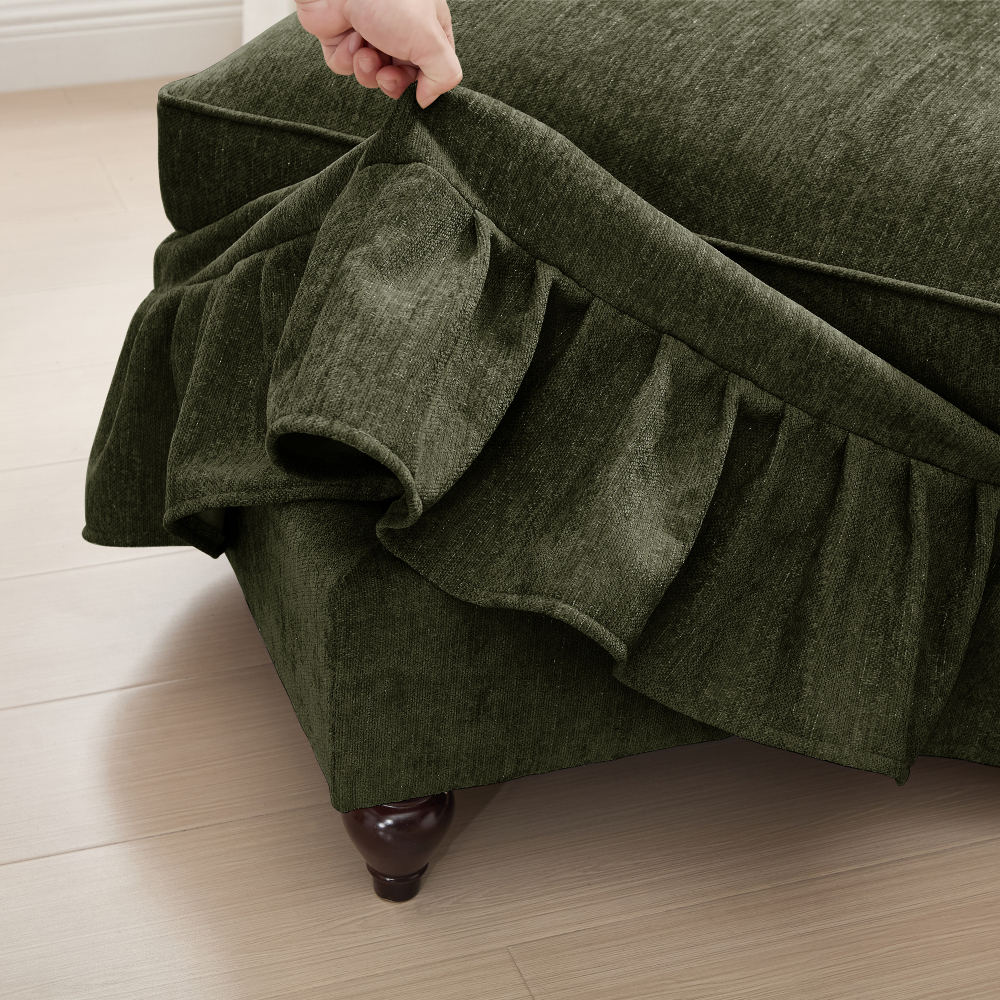 Classic Green Chenille Modular Sofa Set with Removable Ruffle Skirts, Flared Arms & Spindle Legs - 3-Seater Sectional Couch for Living Room