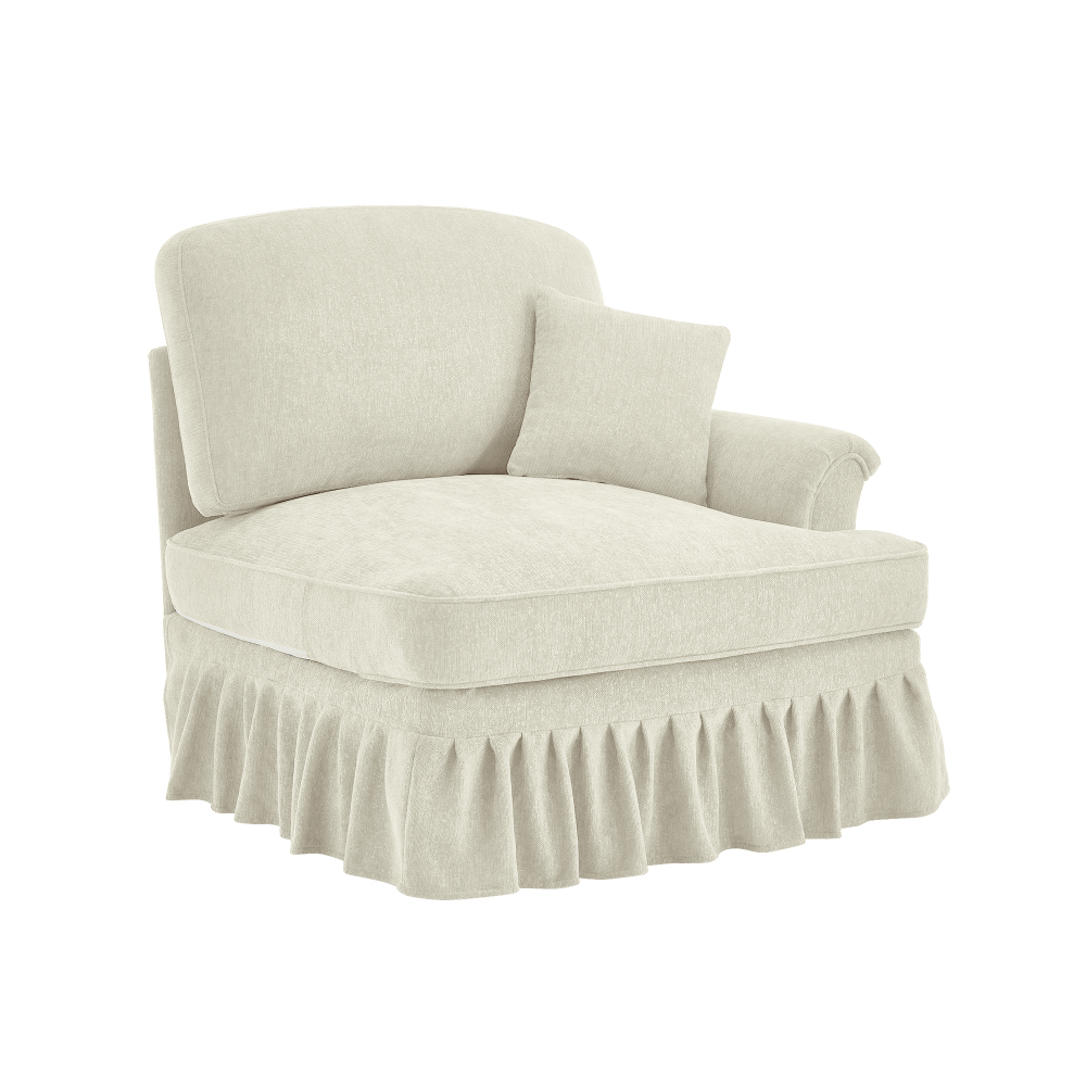 Elegant Chenille Modular Armchair with Detachable Skirt & Spindle Legs - Beige Cloud Couch for Living Room