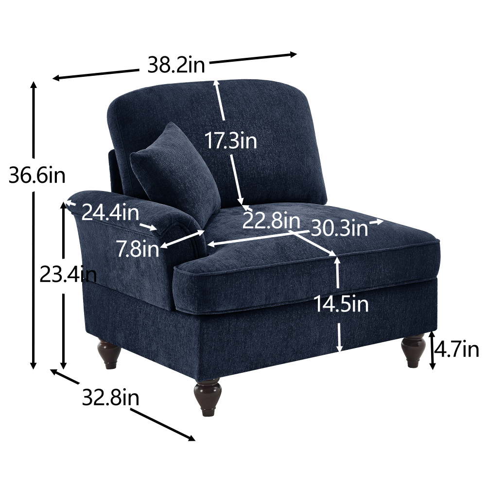 Velvet Chenille Slipcover Armchair with Detachable Skirt & Lumbar Pillow - Blue