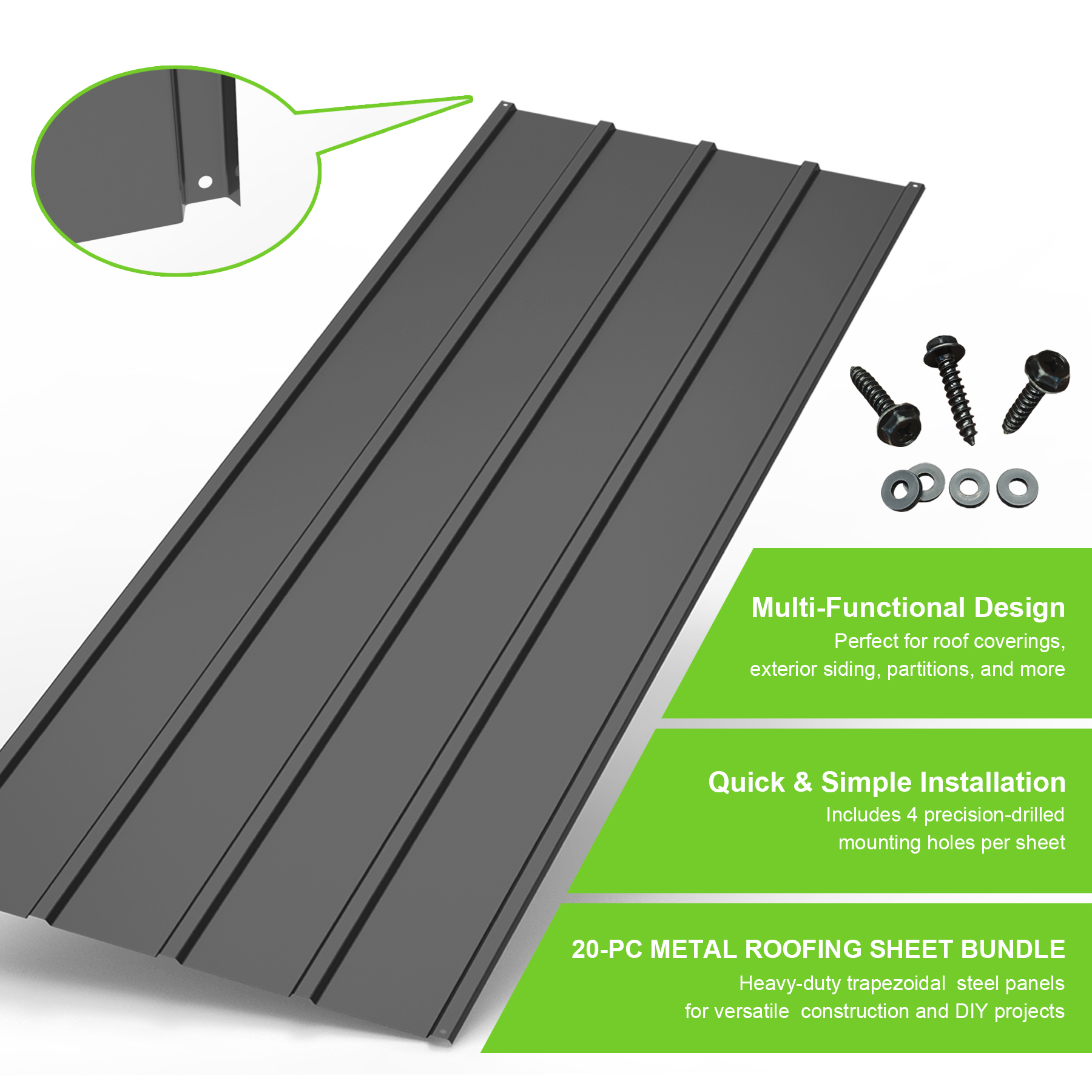 20-Piece Galvanized Metal Roofing Panels Kit - Corrugated Steel Siding Sheets for Shed, Pergola & Outdoor Storage