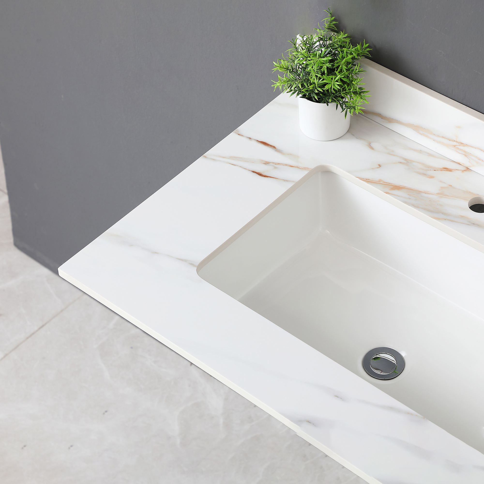 31" Sintered Stone Bathroom Vanity Top with Undermount Rectangular Sink - Carrara White Marble Countertop with 4" Backsplash