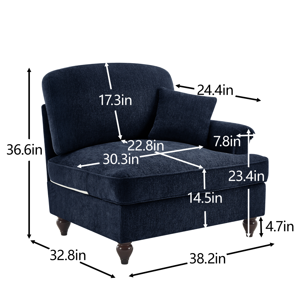 Chenille Upholstered Right-Facing Loveseat Sectional Sofa with Lumbar Pillow - Blue