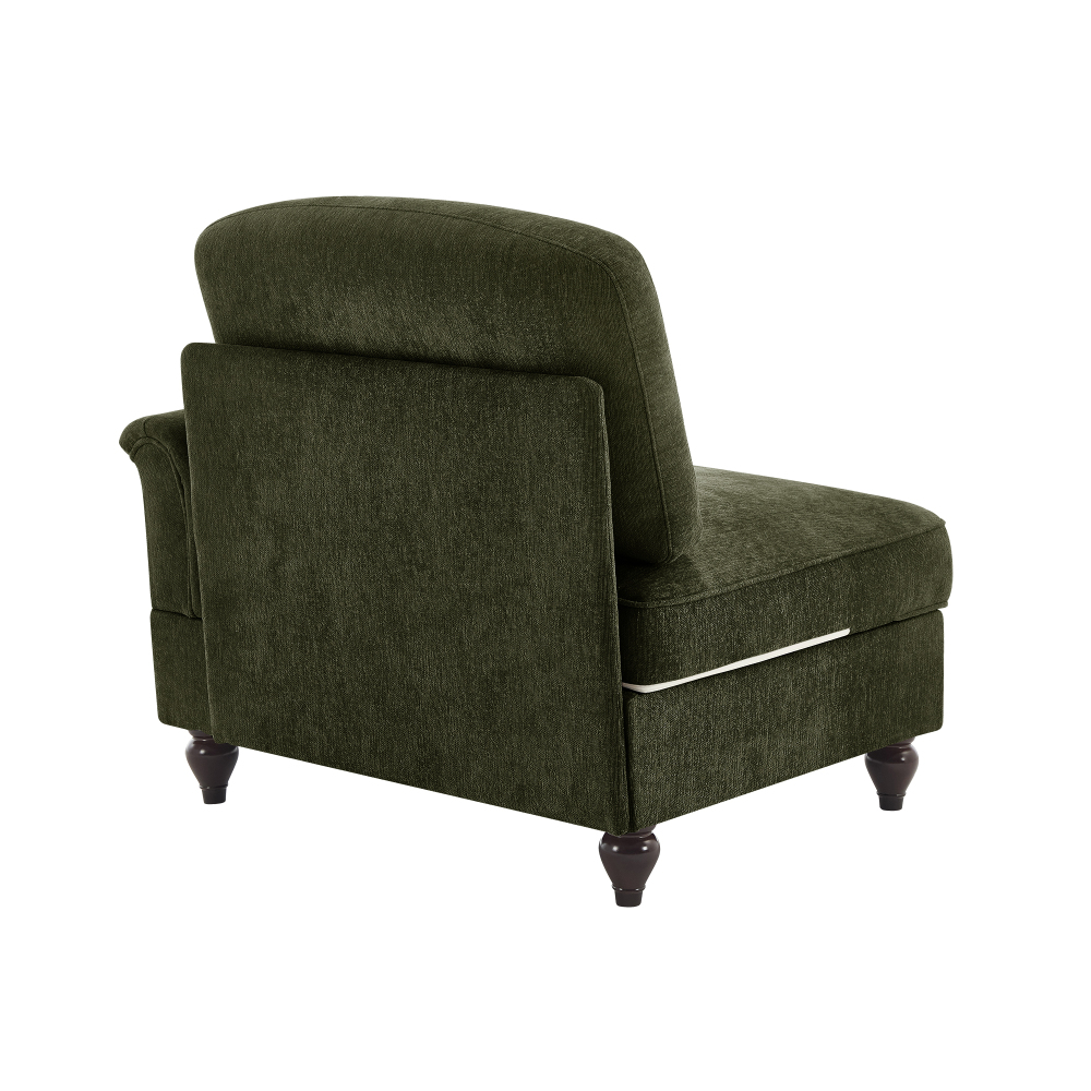 Green Chenille Modular Chaise Lounge Sofa with Detachable Ruffle Skirt & Throw Pillow