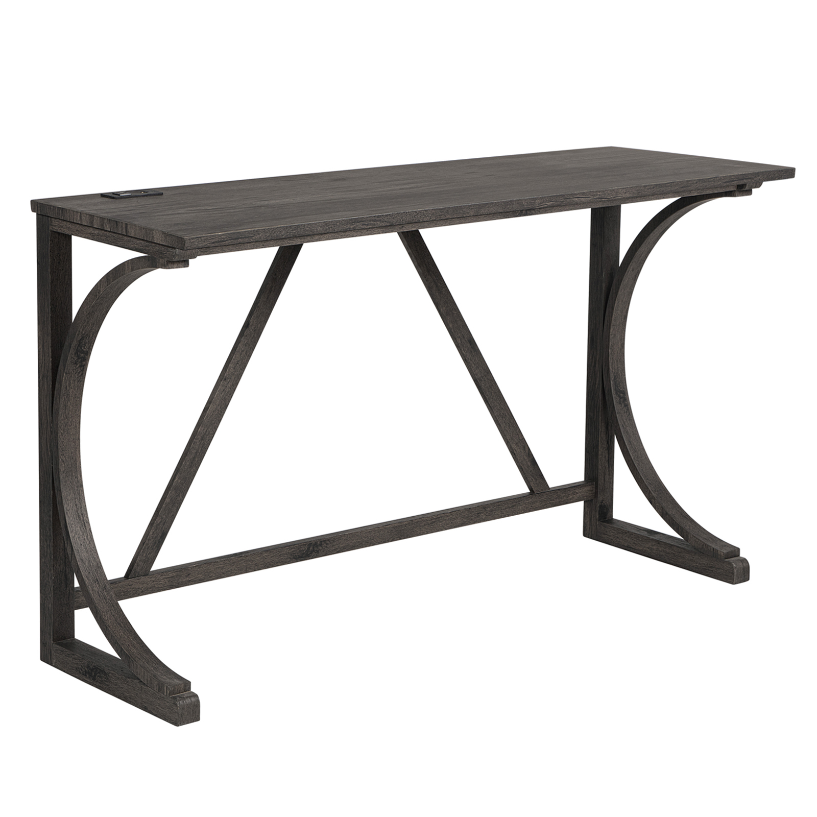 4-Piece Bar Table Set with Power Outlet & USB Ports, Dark Gray Dining Counter Height Pub Table and 3 Padded Stools for Kitchen, Living Room