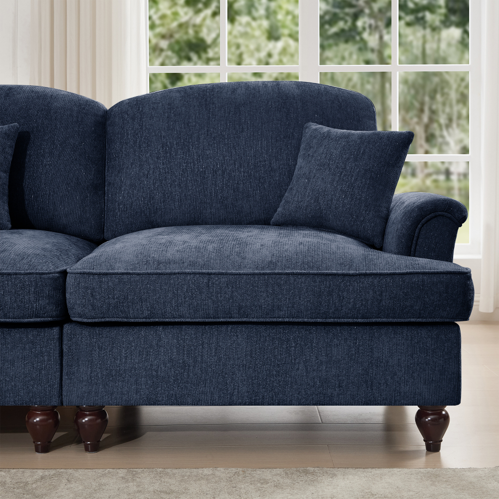 Classic Blue Chenille U-Shaped Modular Sectional Sofa with Removable Ruffled Skirt & Flared Arms