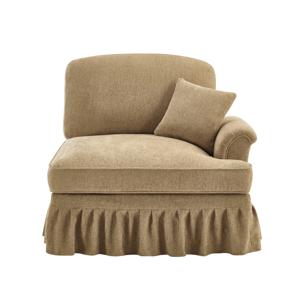 Elegant Light Coffee Chenille Armchair with Detachable Skirt & Spindle Legs - Transitional Style Living Room Accent Chair
