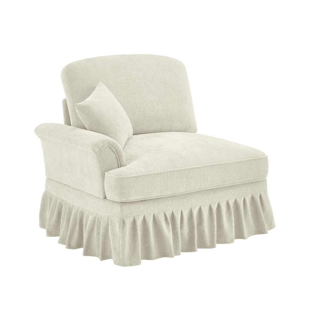 Elegant Chenille Armchair with Detachable Skirt & Spindle Legs - Beige White Cloud Couch for Living Room