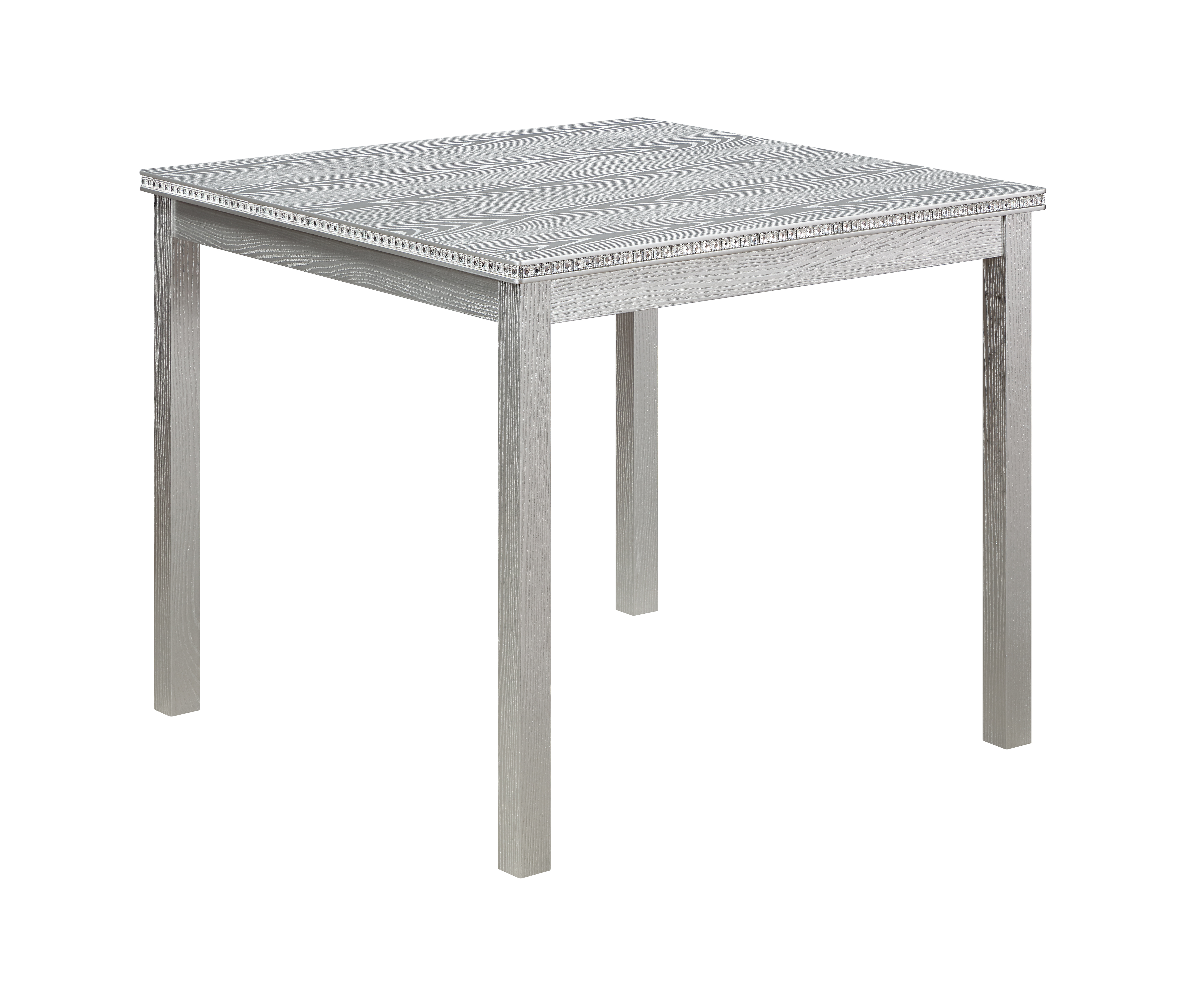5-Piece Modern Square Dining Set with Crystal Accents, Silver Gray Wood Kitchen Table and 4 Upholstered Beige Chairs for Small Spaces
