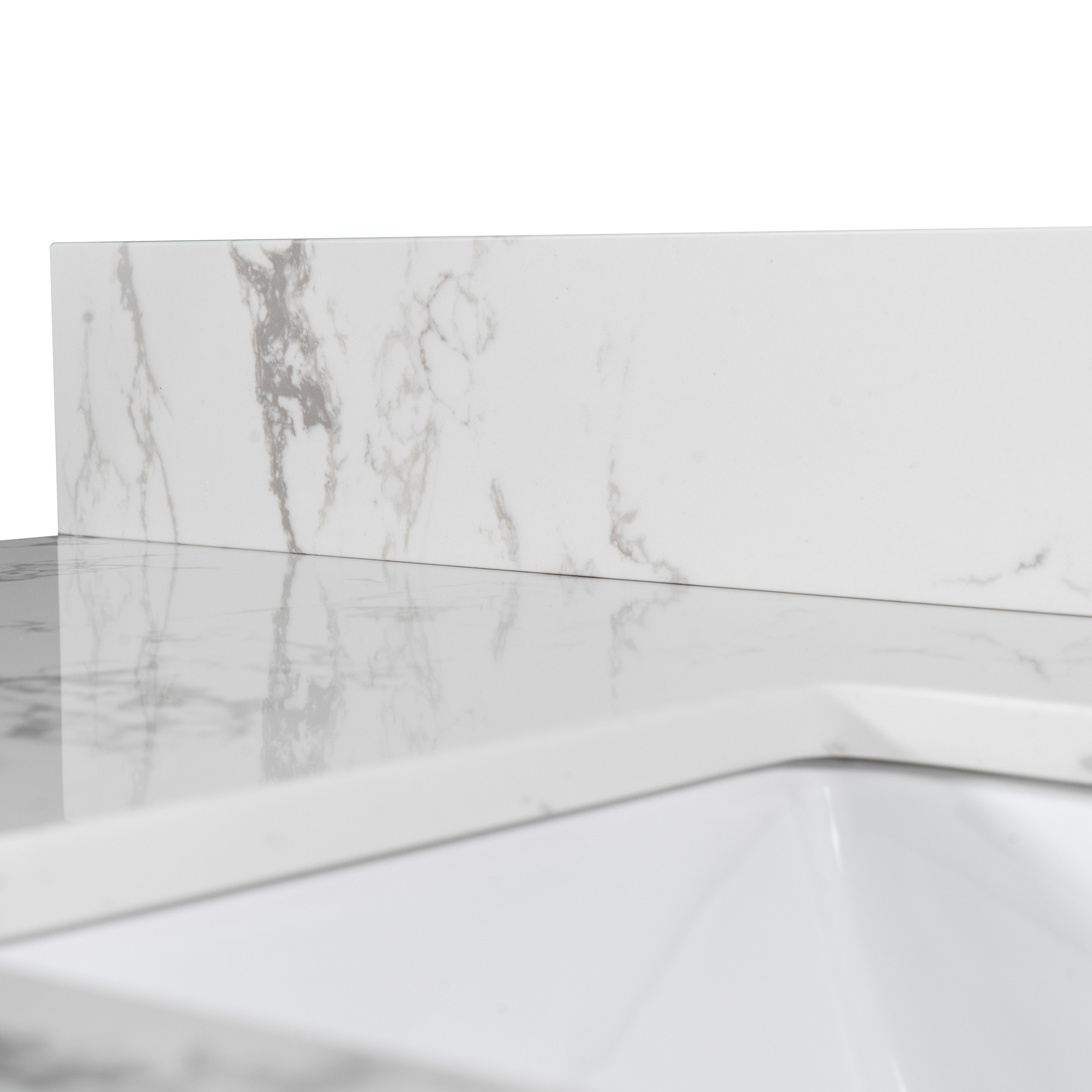 Montary 43" White Marble Bathroom Vanity Top with Undermount Sink and Backsplash - Engineered Stone Countertop for Modern Bathrooms