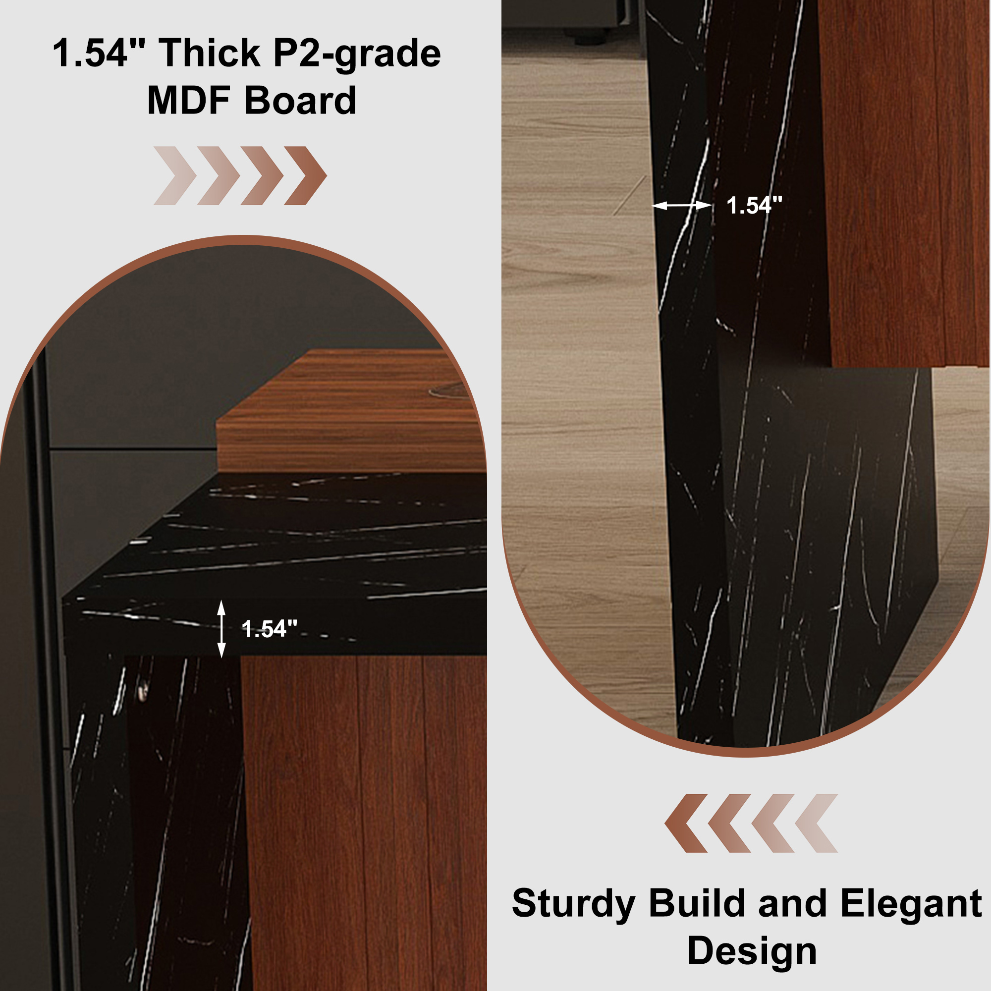 63-Inch Modern Kitchen Island Set with LED Lighting & 2 Bar Stools - Black Marble Look Dining Table for Open Concept Spaces