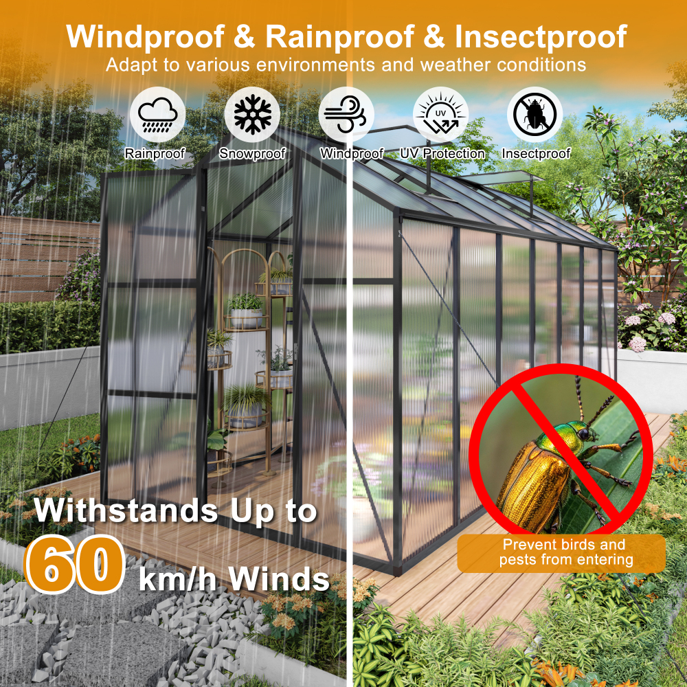 6x14FT Walk-in Outdoor Greenhouse - Heavy Duty Polycarbonate Garden House with UV Protection, Adjustable Vents & Lockable Door for Backyard Planting