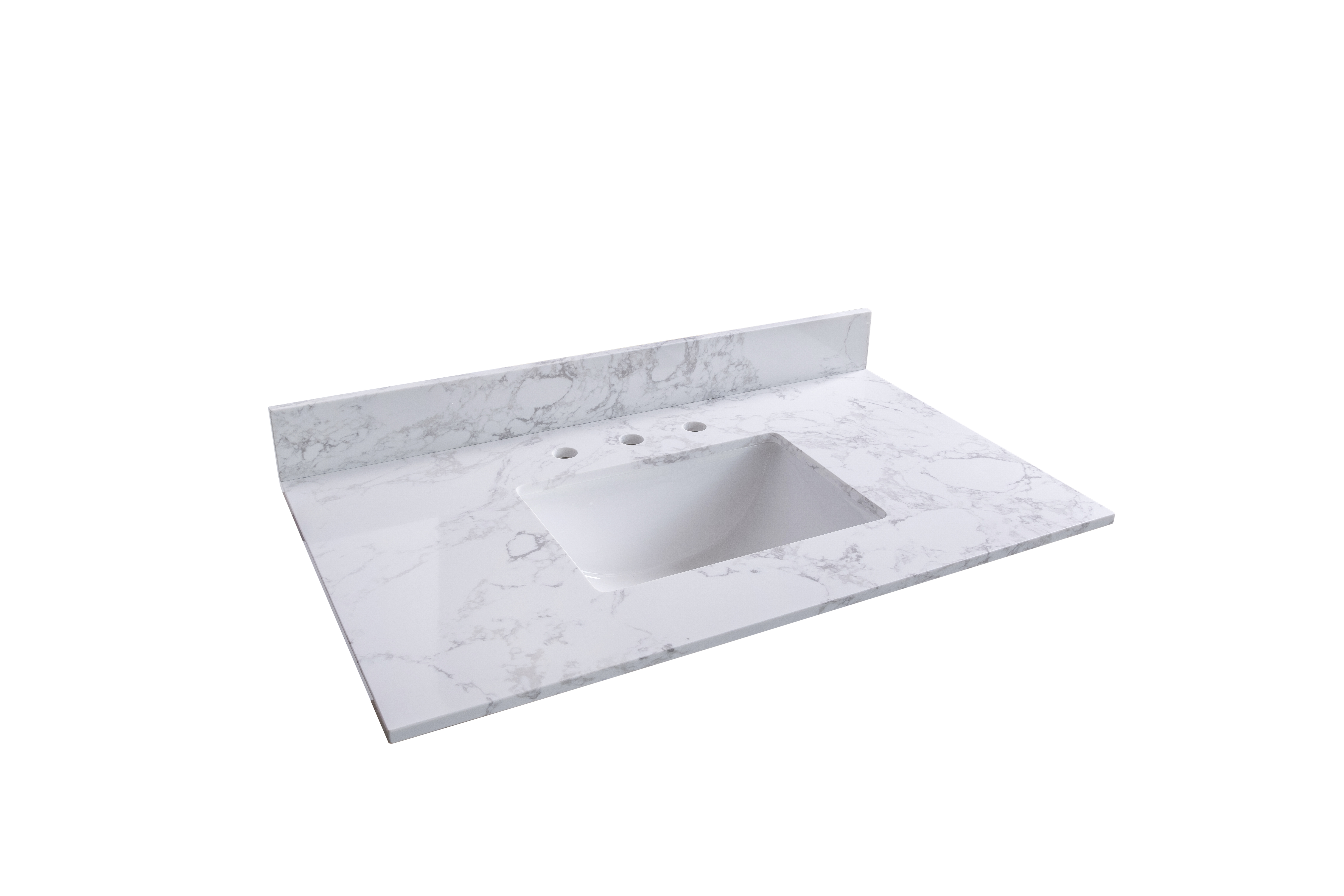 Montary 37" Carrara White Engineered Stone Bathroom Vanity Top with Undermount Sink and Backsplash