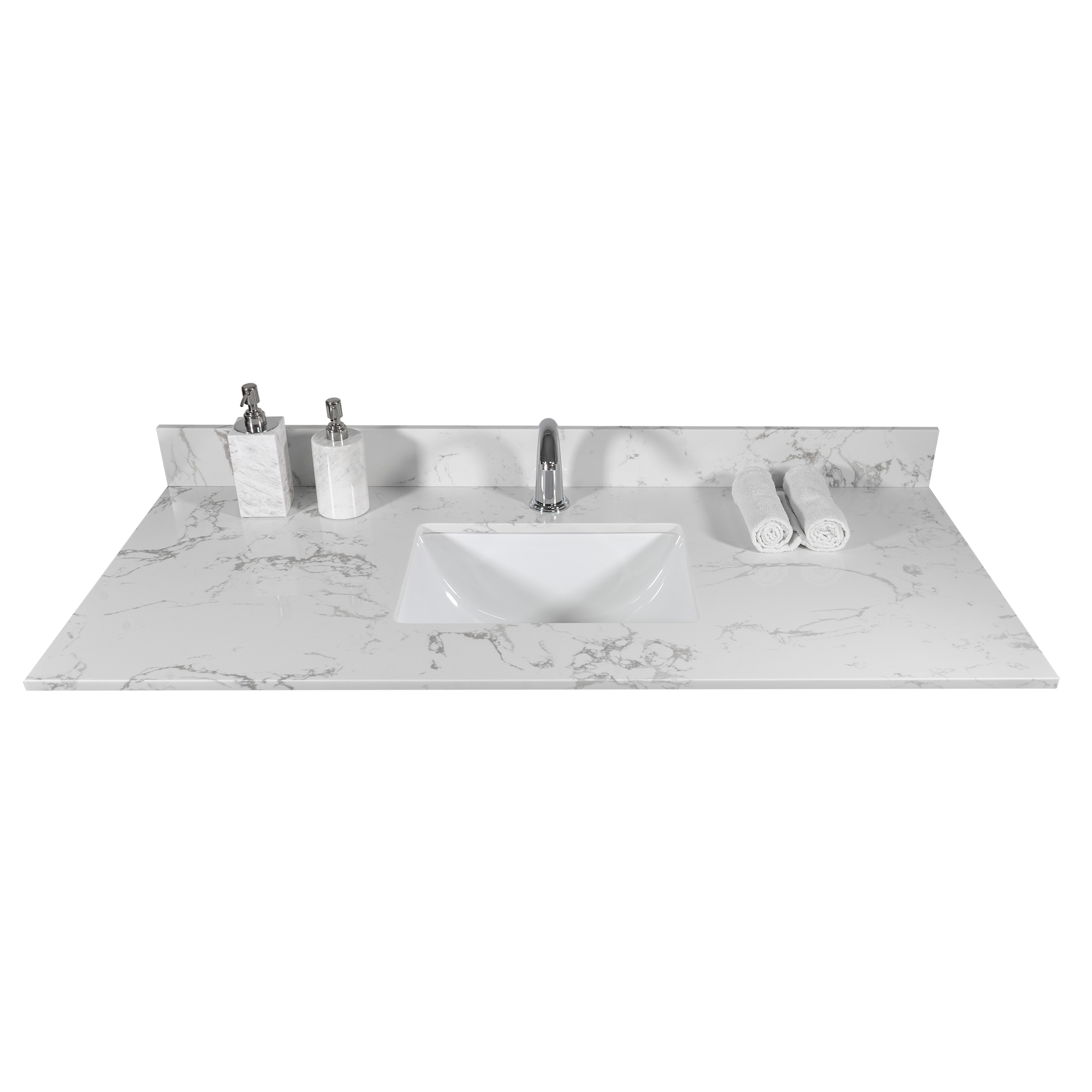 Montary 43" White Marble Bathroom Vanity Top with Undermount Sink and Backsplash - Engineered Stone Countertop for Modern Bathrooms