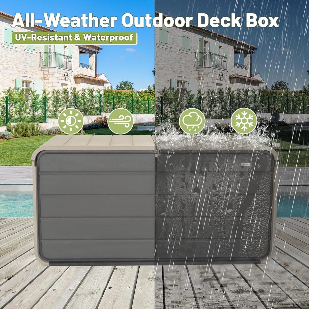 160 Gallon Large Resin Deck Box, Heavy-Duty Waterproof Outdoor Storage Chest with Hydraulic Lift & Lockable Lid for Patio Furniture, Pool Supplies & Garden Tools