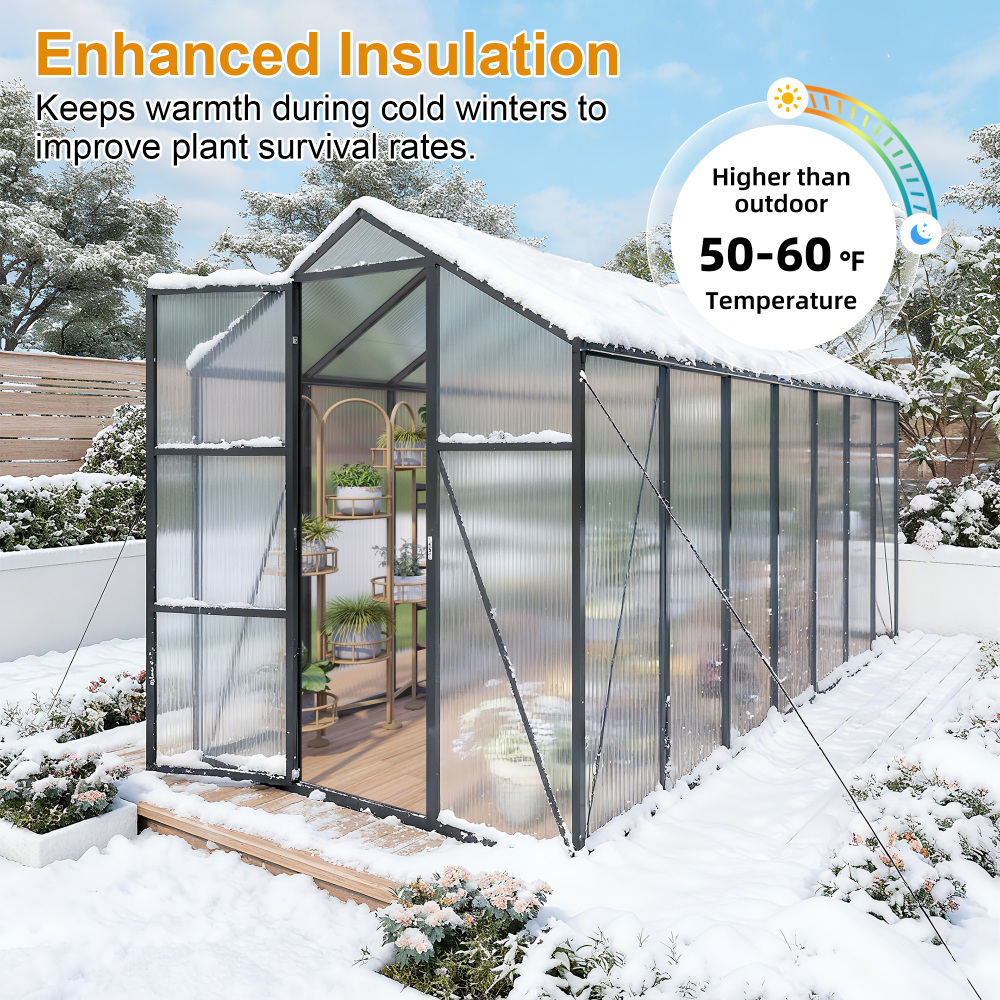 6x14FT Walk-in Outdoor Greenhouse - Heavy Duty Polycarbonate Garden House with UV Protection, Adjustable Vents & Lockable Door for Backyard Planting