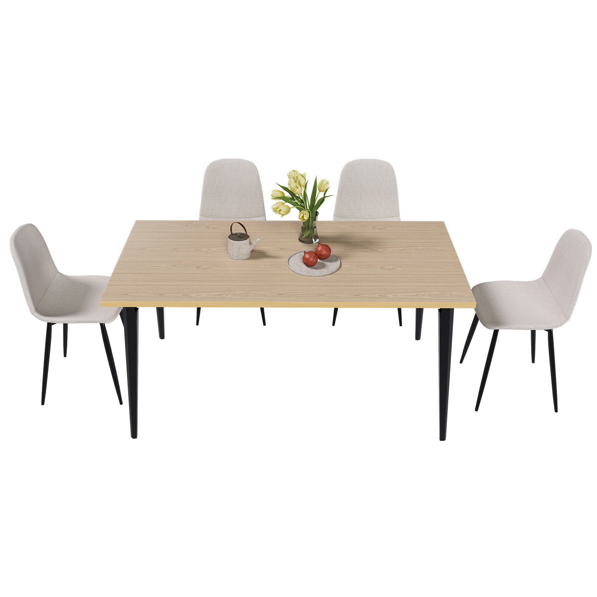 63-Inch Farmhouse Industrial Dining Table Set with 4 Beige Chairs, Rust-Resistant Iron Legs & Rectangular Kitchen Table for Dining Room
