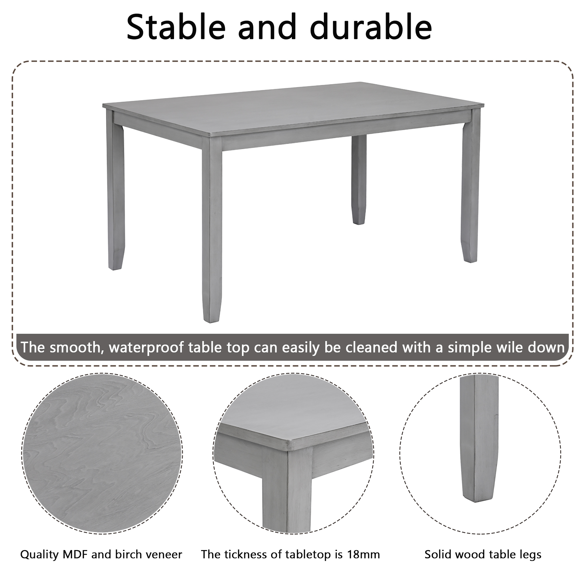 7-Piece Solid Wood Dining Set, Modern Grey Kitchen Table with 6 Upholstered X-Back Chairs