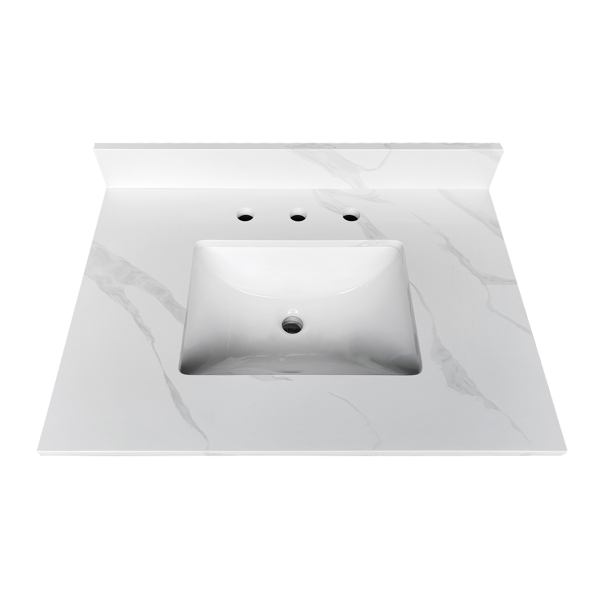 31-Inch Carrara White Quartz Bathroom Vanity Top with Undermount Sink, Pre-Drilled Faucet Holes & Backsplash