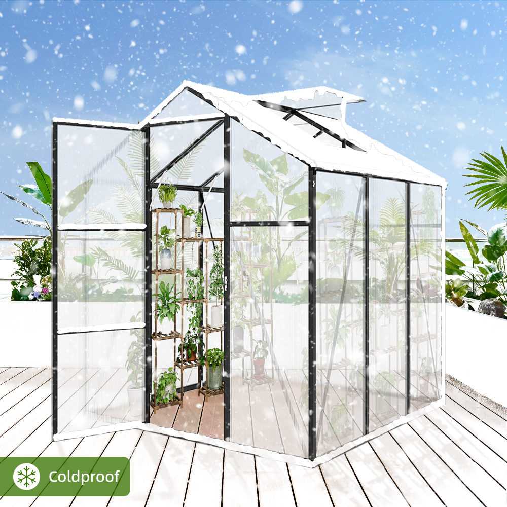 6x6FT Walk-in Outdoor Greenhouse - Heavy Duty Aluminum Frame Polycarbonate Garden House with Adjustable Vents & UV Protection for Backyard