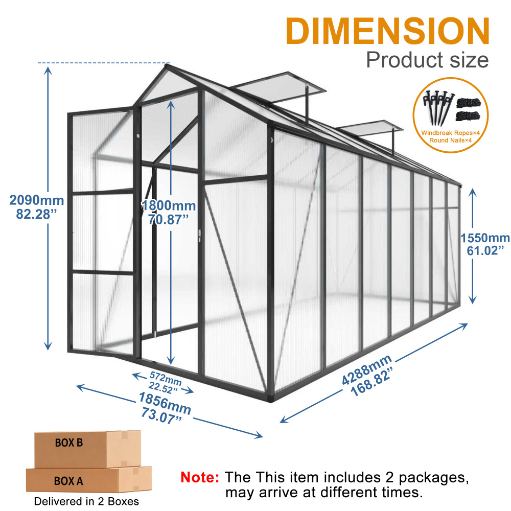 6x14FT Walk-in Outdoor Greenhouse - Heavy Duty Polycarbonate Garden House with UV Protection, Adjustable Vents & Lockable Door for Backyard Planting