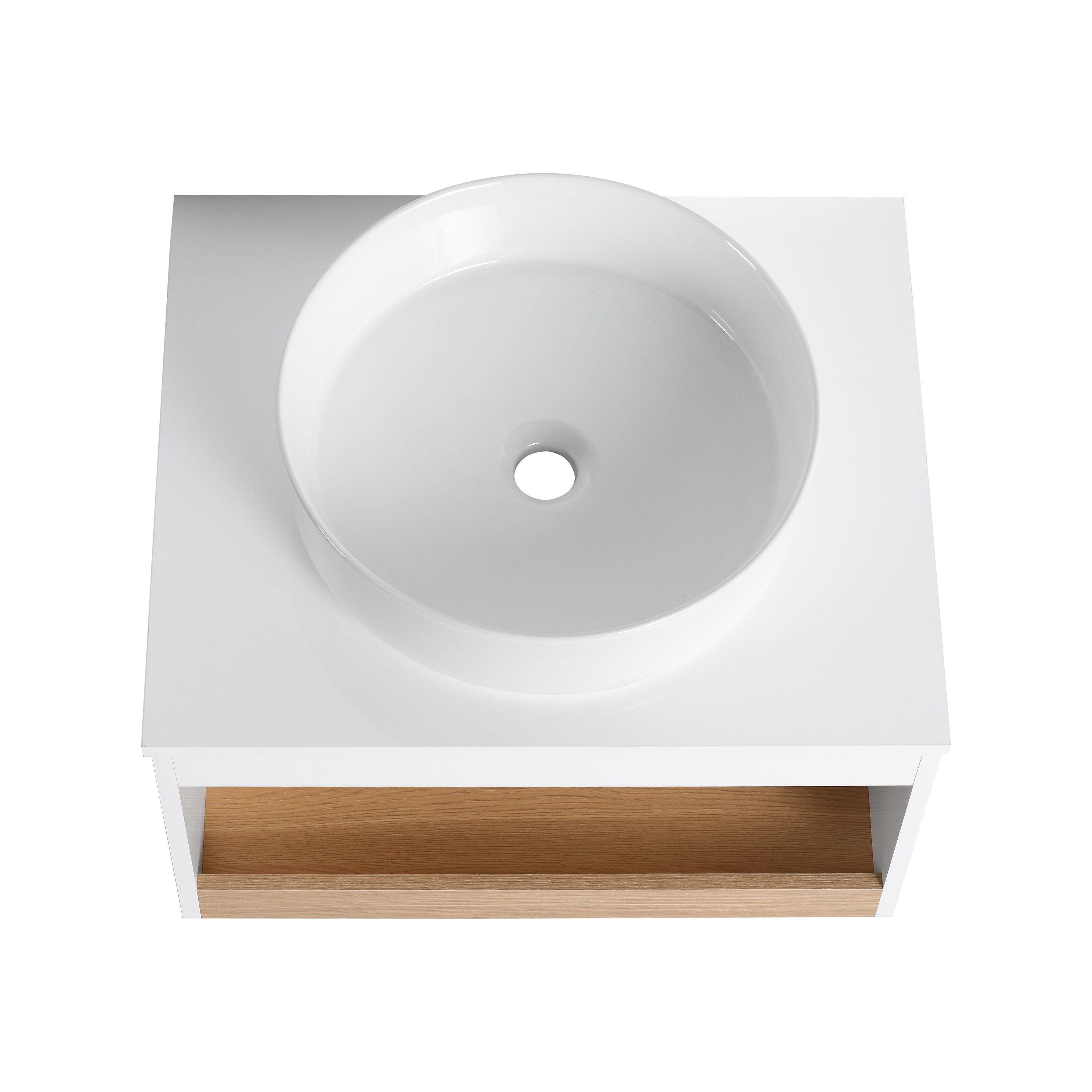 24" Modern Floating Bathroom Vanity with Glossy White Vessel Sink - Wall-Mounted Open Shelf Storage, Space-Saving Plywood Cabinet for Small Powder Rooms