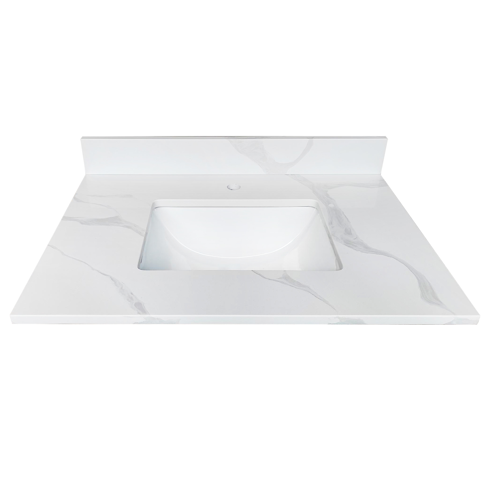 31-Inch Carrara White Quartz Bathroom Vanity Top with Undermount Sink, Pre-Drilled Faucet Hole & 4" Backsplash