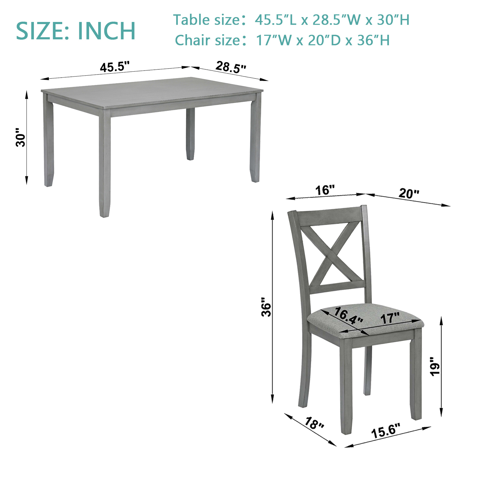 5-Piece Gray Acacia Wood Dining Set for 4 - Modern Rectangular Kitchen Table & Chairs
