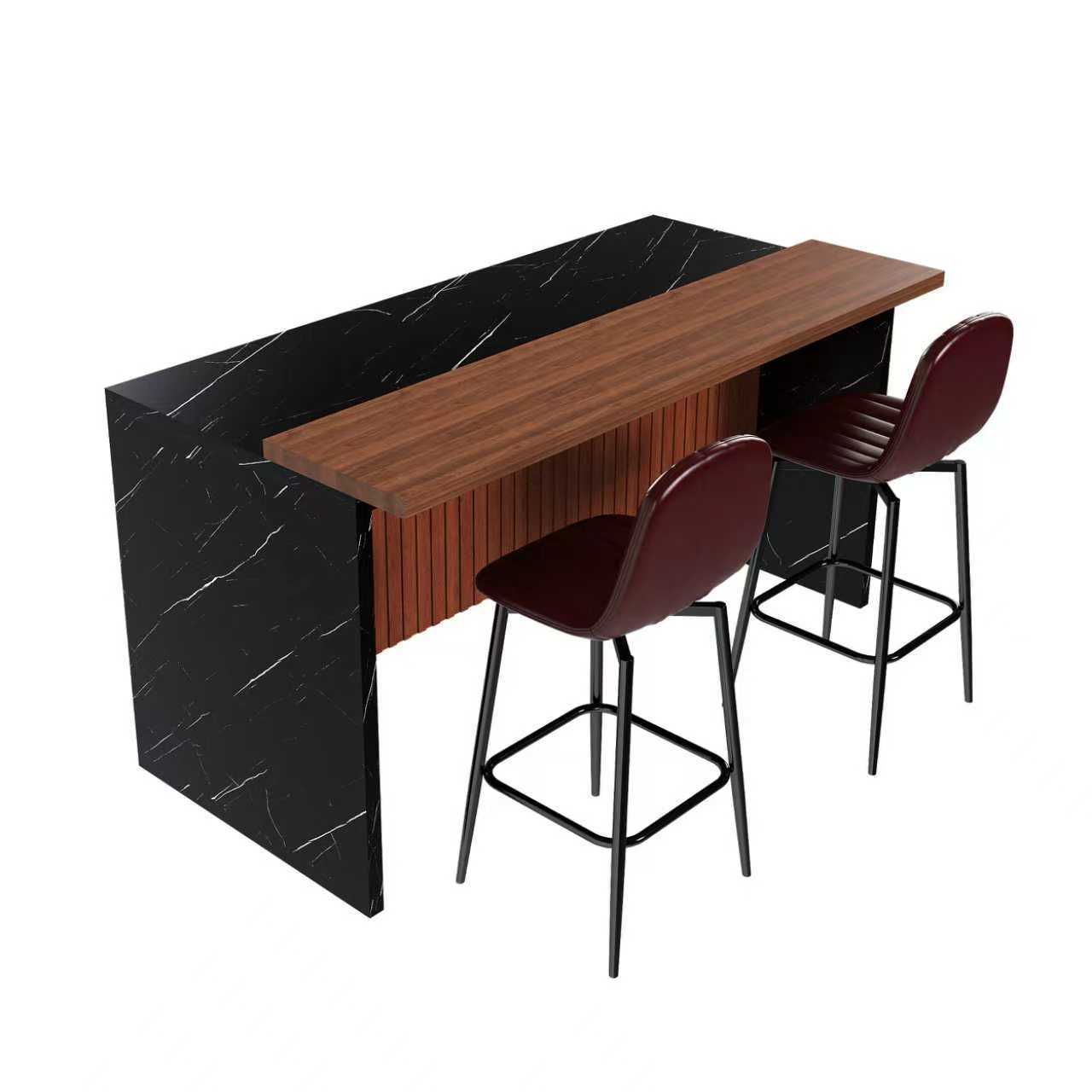 63-Inch Modern Kitchen Island Set with LED Lighting & 2 Bar Stools - Black Marble Look Dining Table for Open Concept Spaces