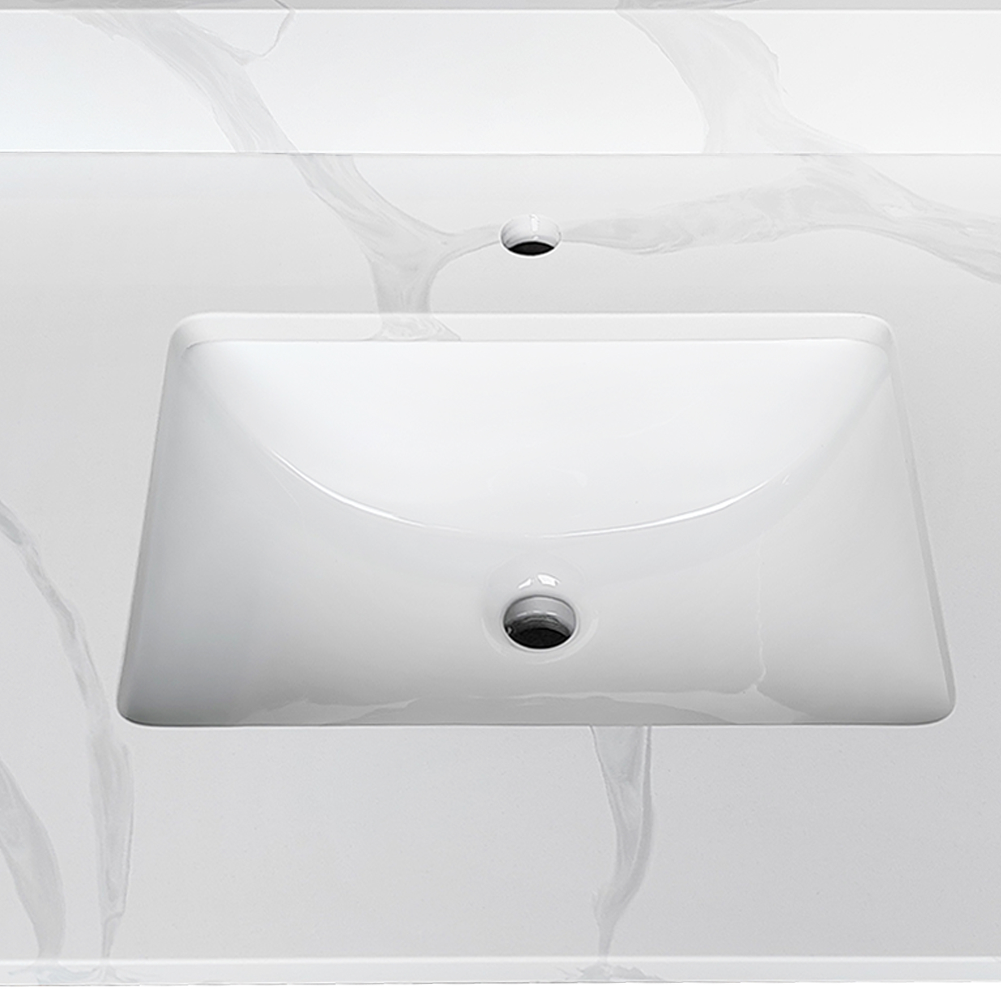 43" Carrara White Quartz Bathroom Vanity Top with Undermount Sink, 4" Backsplash & Pre-Drilled Faucet Hole