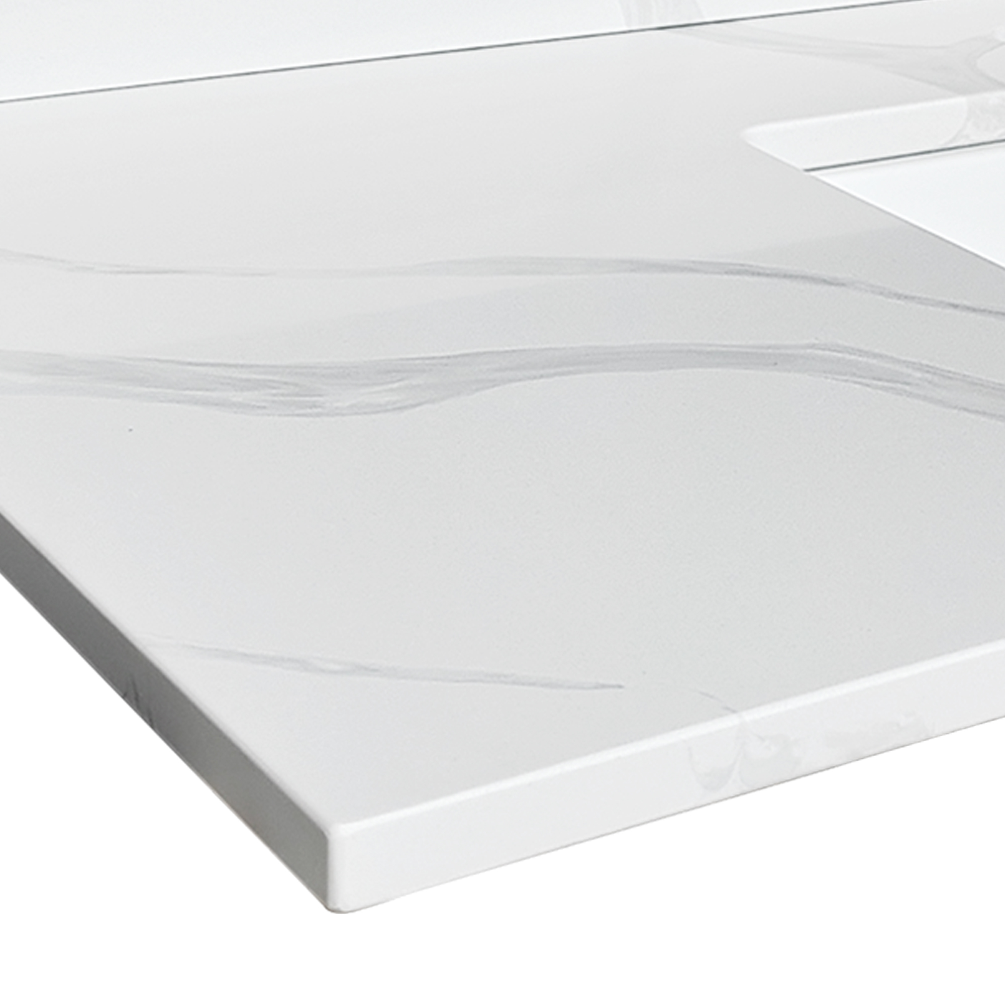 43" Carrara White Quartz Bathroom Vanity Top with Undermount Sink, 4" Backsplash & Pre-Drilled Faucet Hole