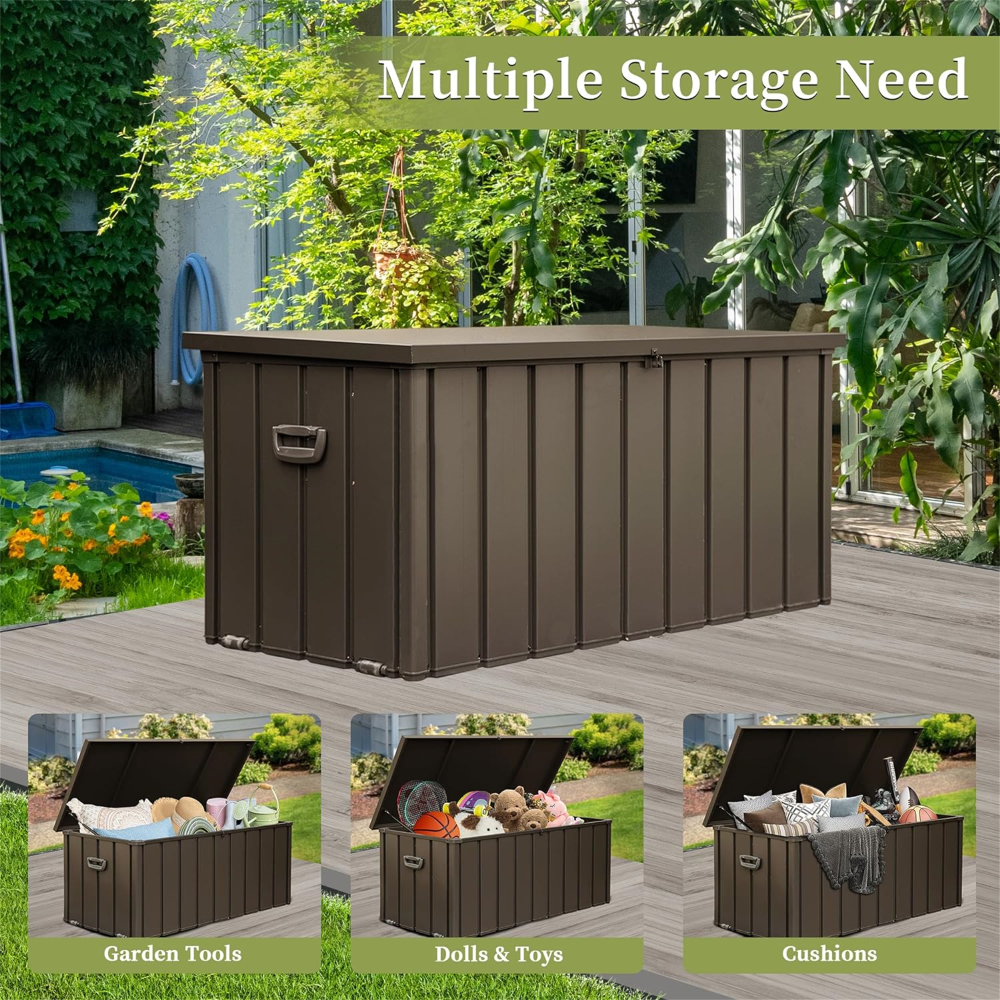 200 Gallon Outdoor Storage Deck Box - Waterproof Galvanized Steel Patio Bin for Cushions & Garden Tools