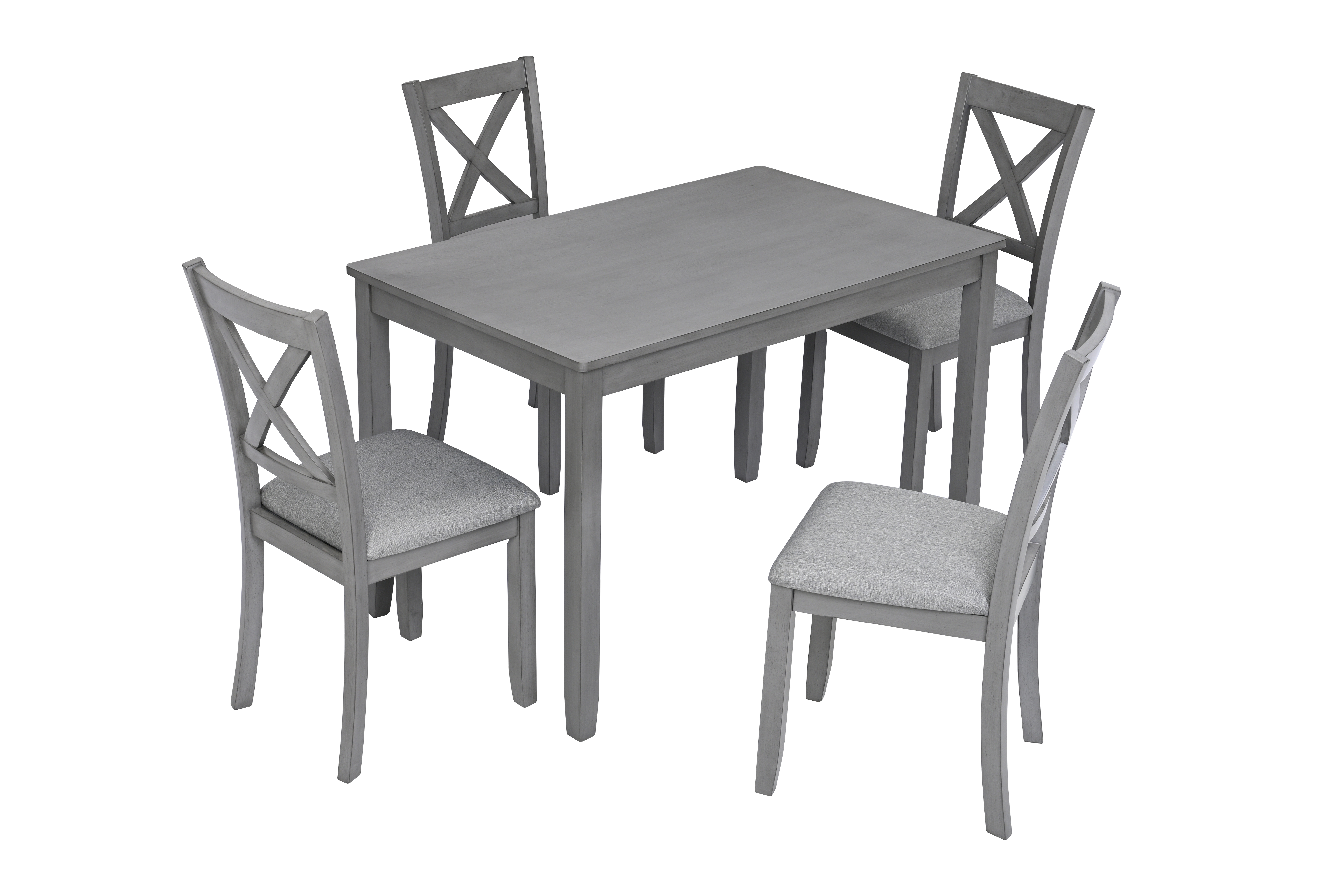 5-Piece Gray Acacia Wood Dining Set for 4 - Modern Rectangular Kitchen Table & Chairs