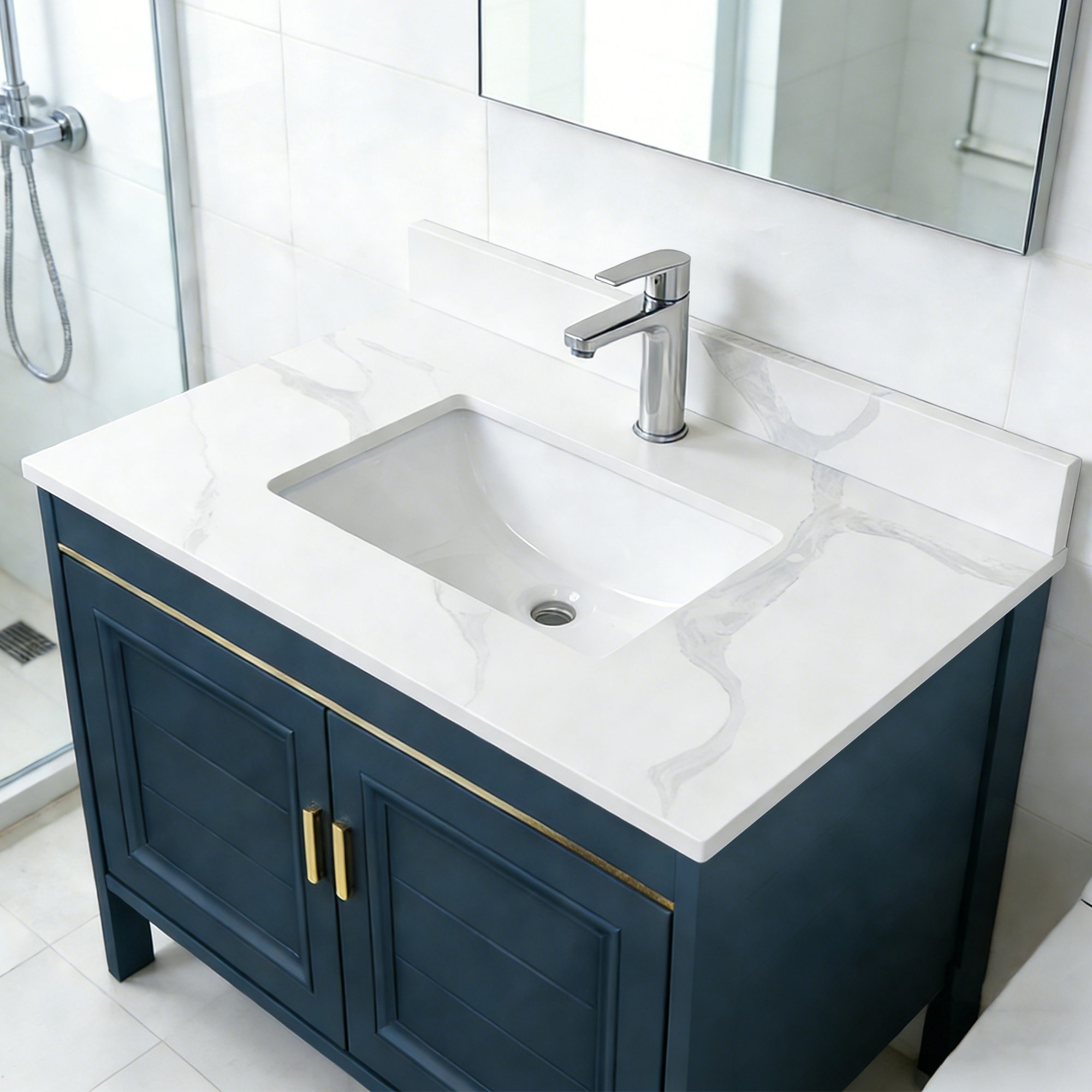 31-Inch Carrara White Quartz Bathroom Vanity Top with Undermount Sink, Pre-Drilled Faucet Hole & 4" Backsplash