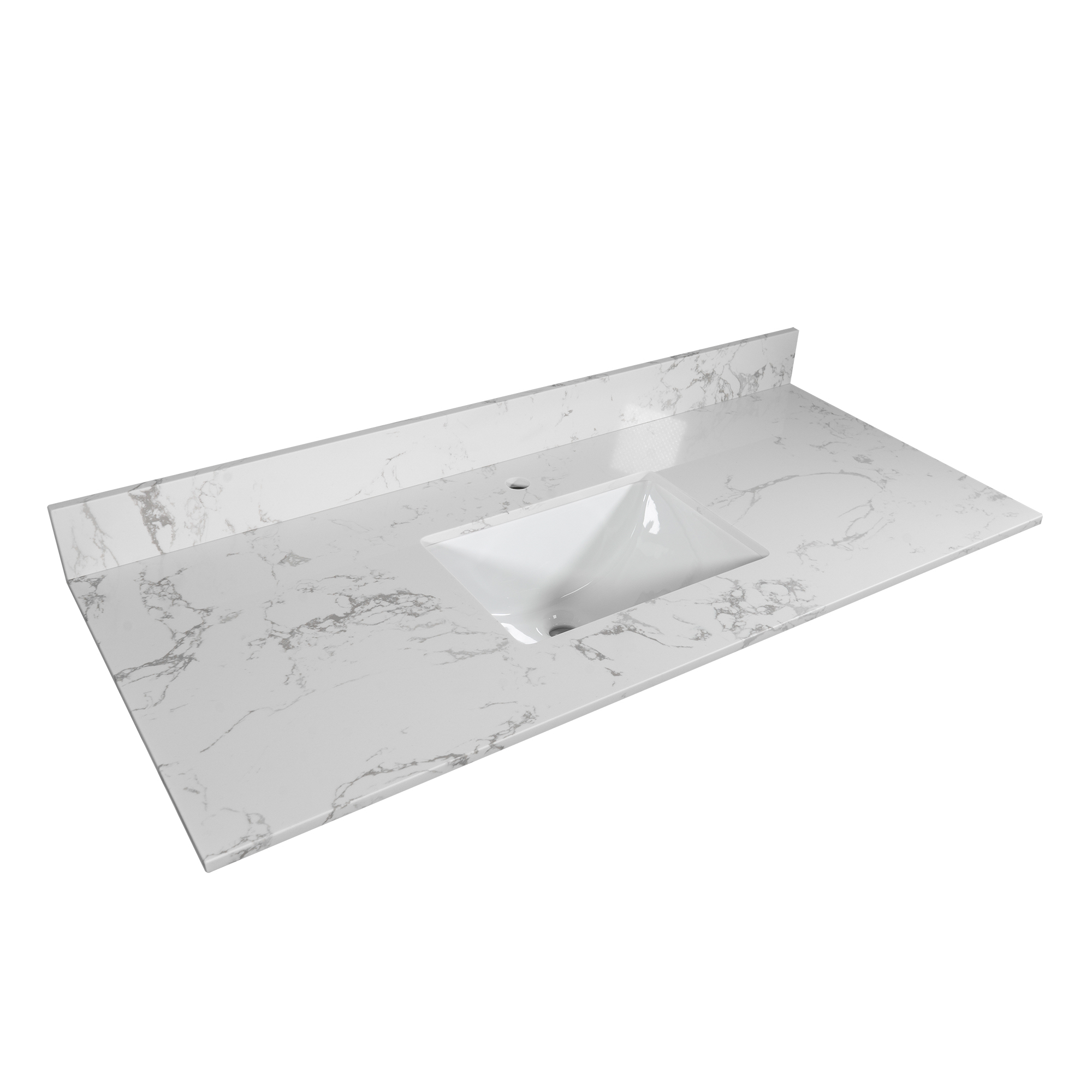 Montary 43" White Marble Bathroom Vanity Top with Undermount Sink and Backsplash - Engineered Stone Countertop for Modern Bathrooms