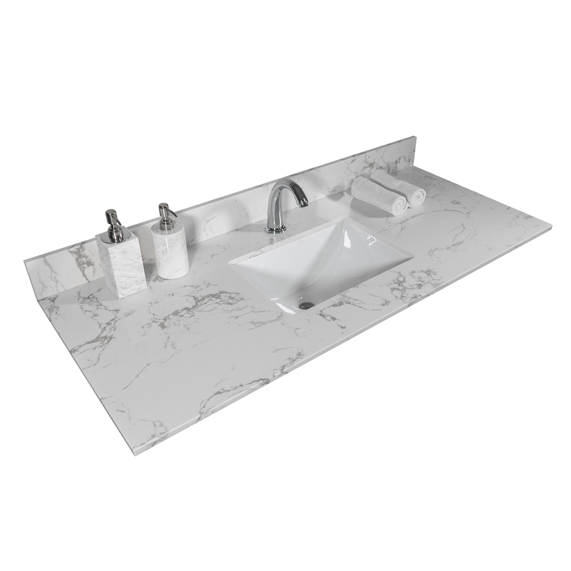 Montary 43" White Marble Bathroom Vanity Top with Undermount Sink and Backsplash - Engineered Stone Countertop for Modern Bathrooms