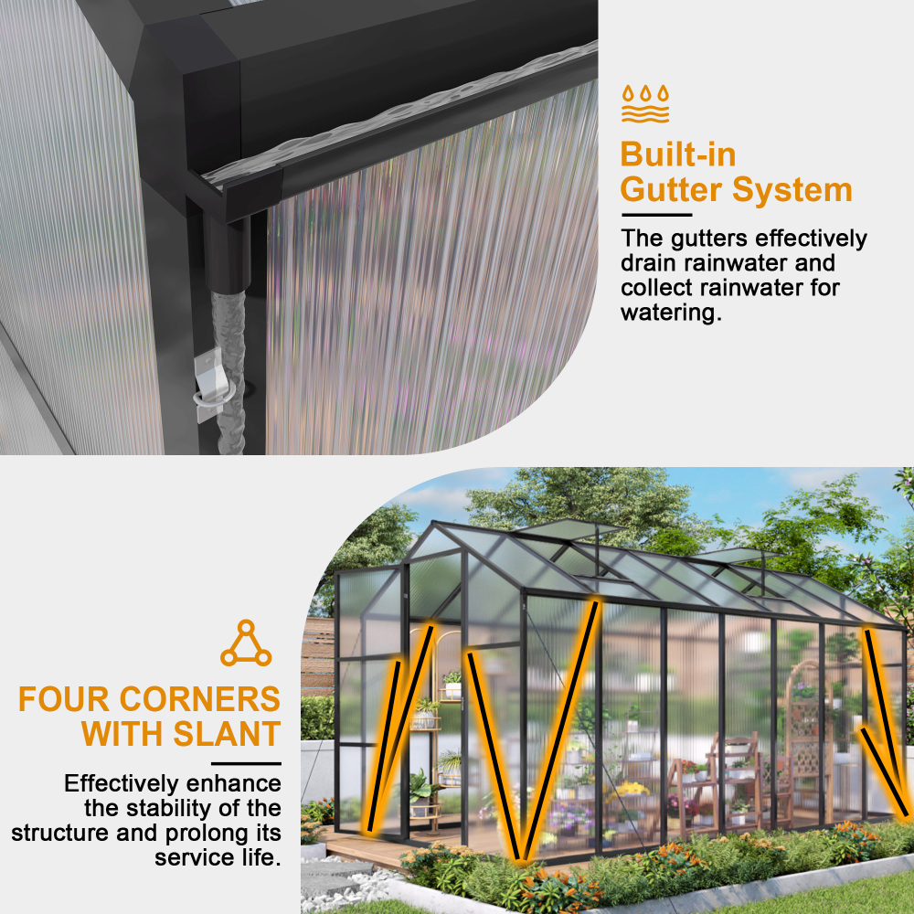 6x14FT Walk-in Outdoor Greenhouse - Heavy Duty Polycarbonate Garden House with UV Protection, Adjustable Vents & Lockable Door for Backyard Planting
