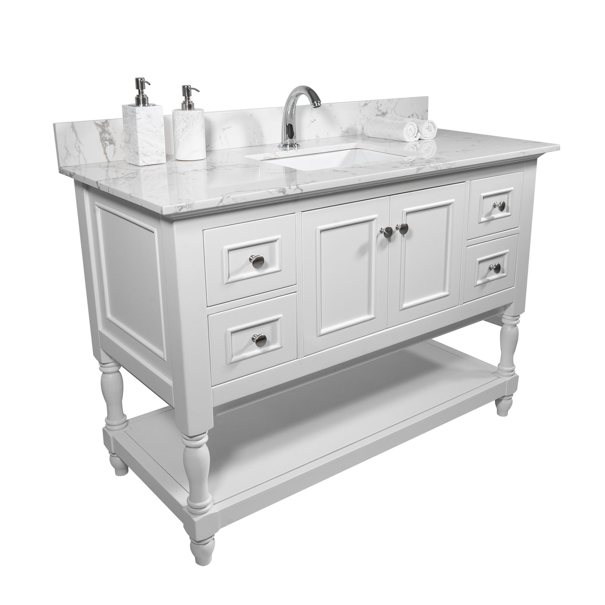Montary 43" White Marble Bathroom Vanity Top with Undermount Sink and Backsplash - Engineered Stone Countertop for Modern Bathrooms