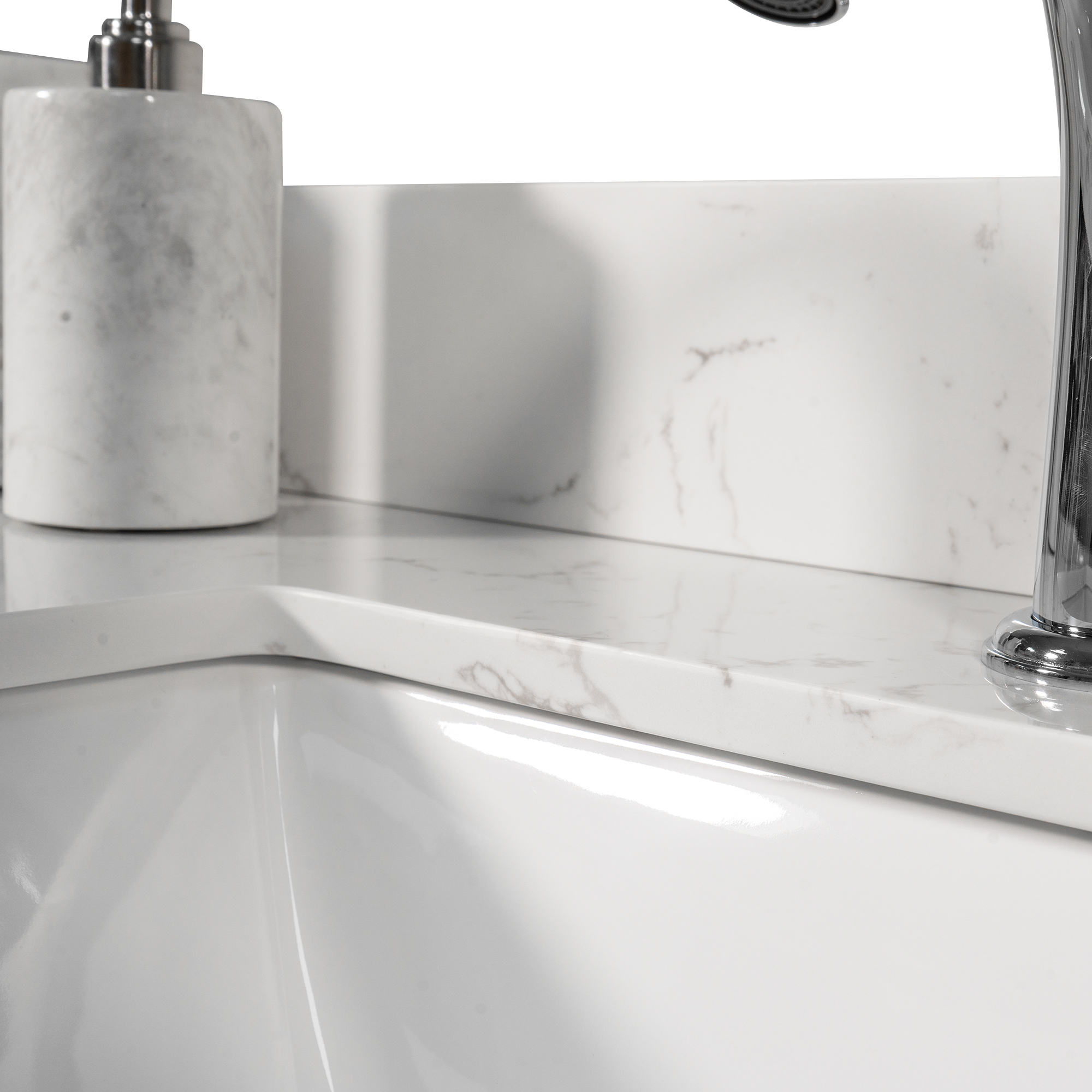 Montary 43" White Marble Bathroom Vanity Top with Undermount Sink and Backsplash - Engineered Stone Countertop for Modern Bathrooms