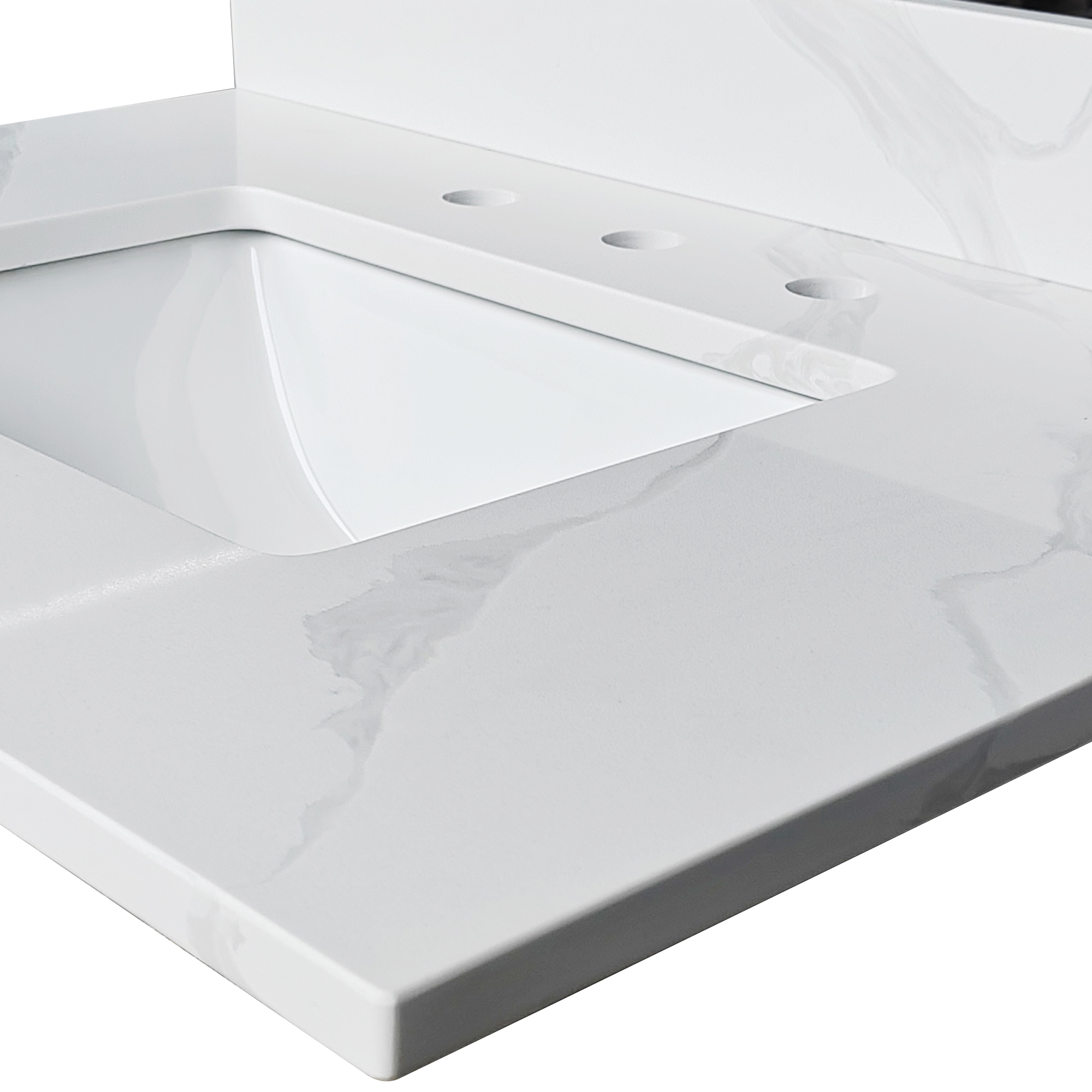 31-Inch Carrara White Quartz Bathroom Vanity Top with Undermount Sink, Pre-Drilled Faucet Holes & Backsplash