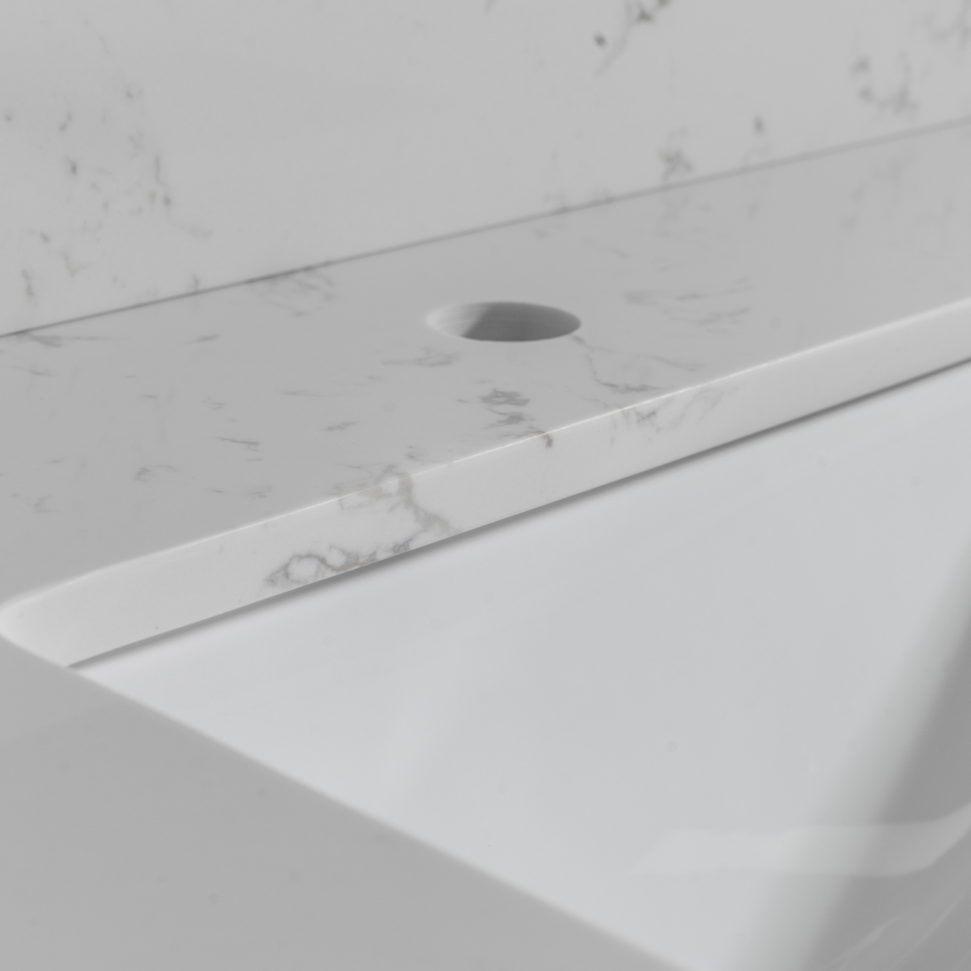 Montary 43" White Marble Bathroom Vanity Top with Undermount Sink and Backsplash - Engineered Stone Countertop for Modern Bathrooms